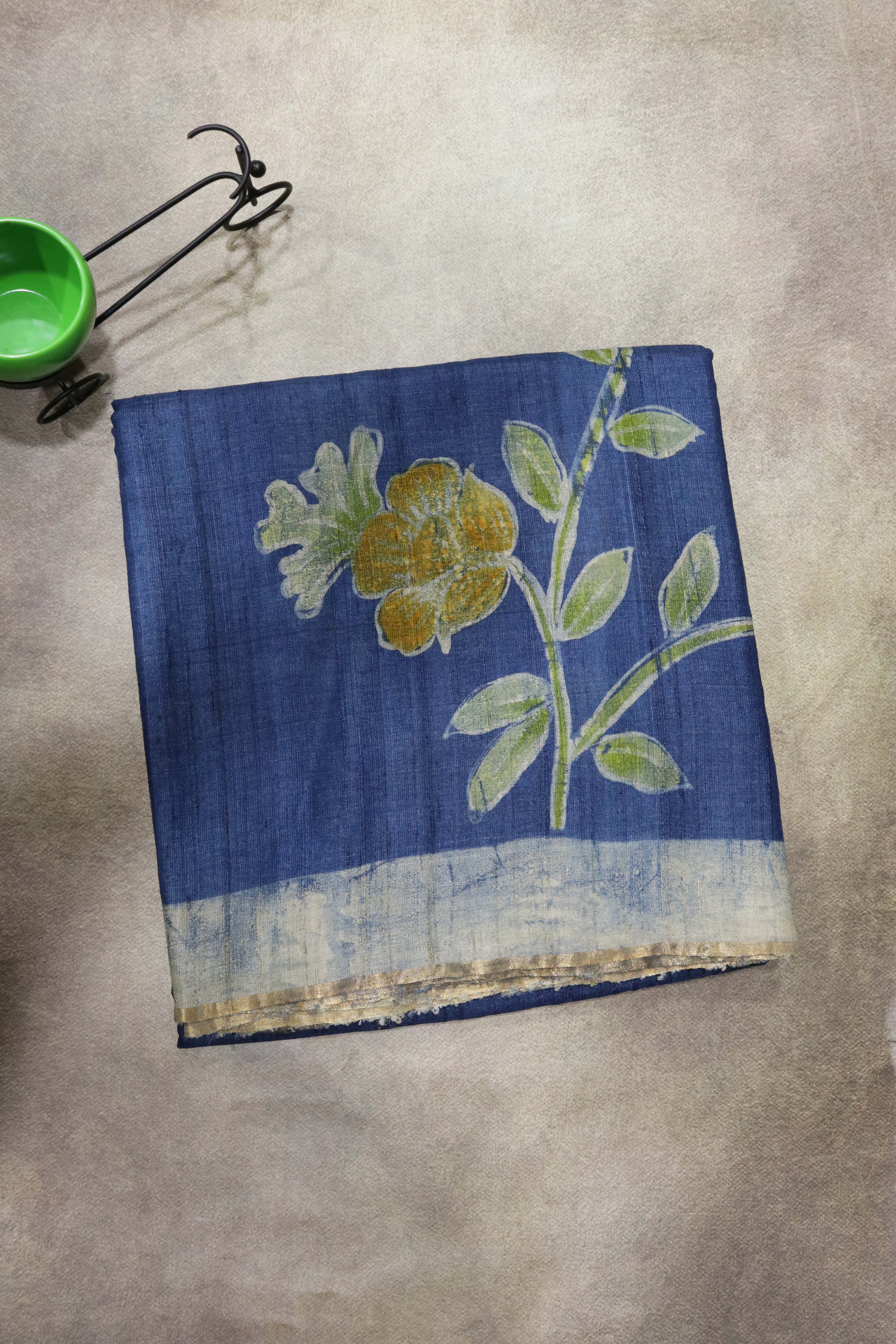 Indigo Blue Tussar Silk Saree