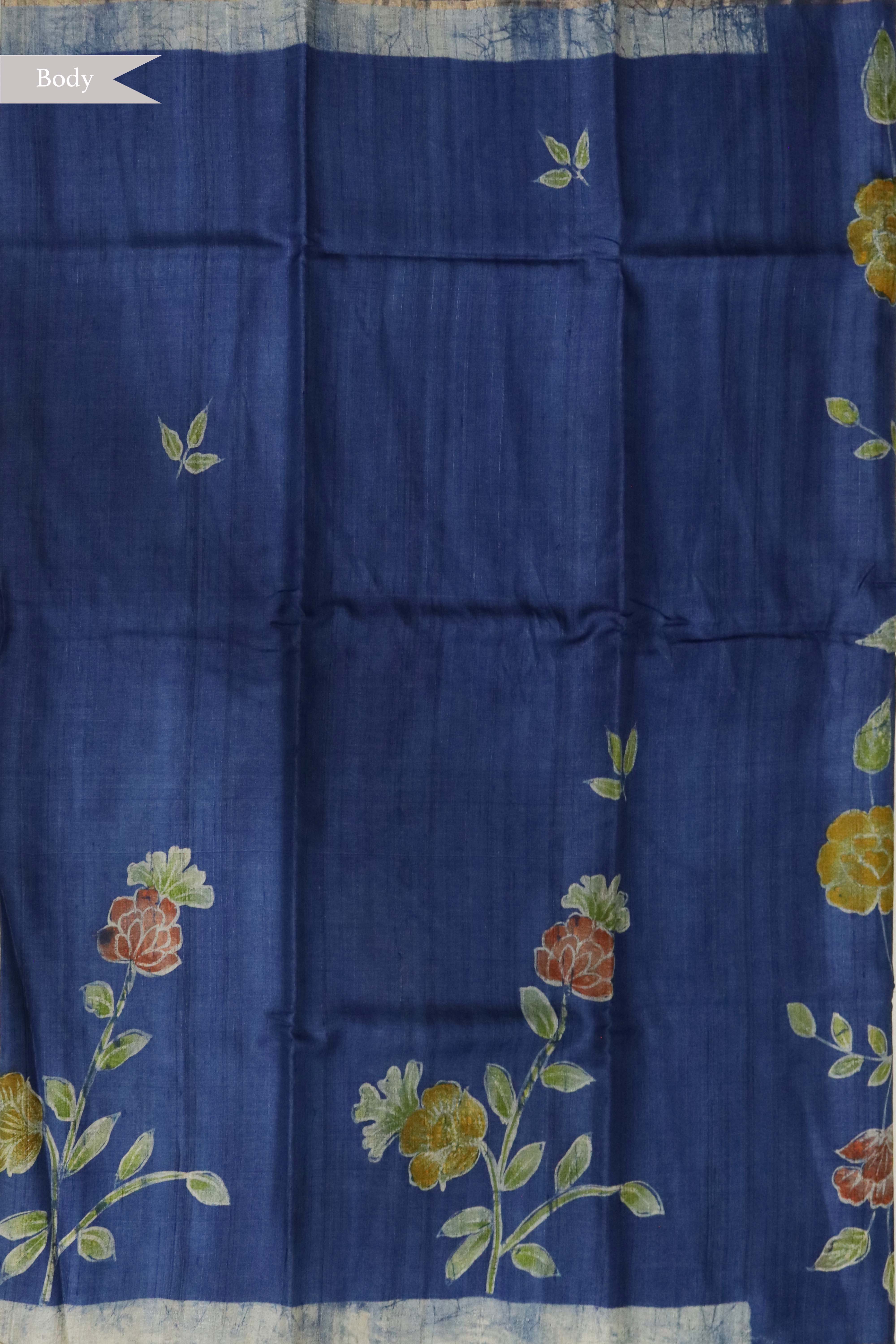 Indigo Blue Tussar Silk Saree