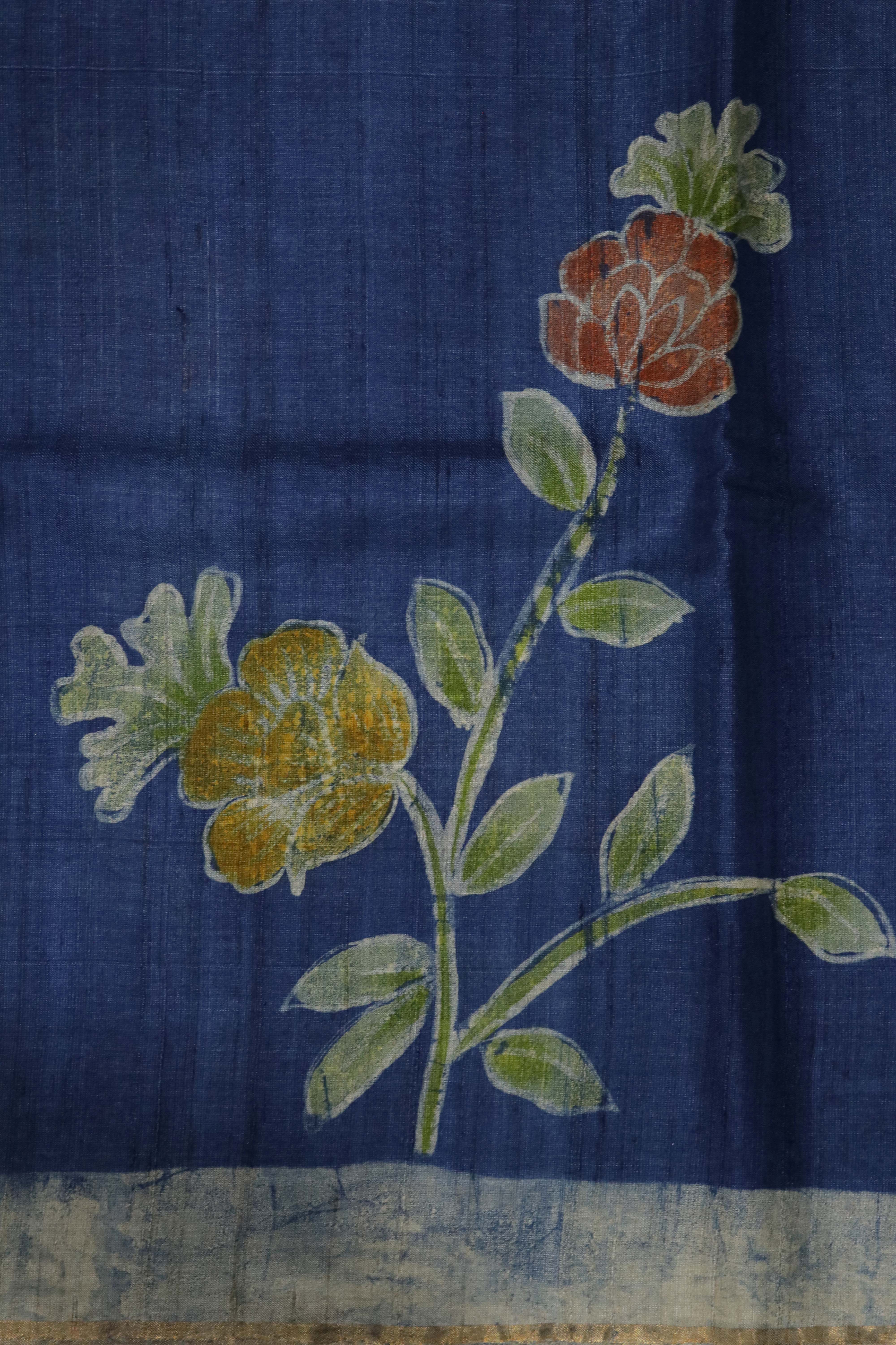 Indigo Blue Tussar Silk Saree | Buy SAREES Online – Mokshaa Chennai
