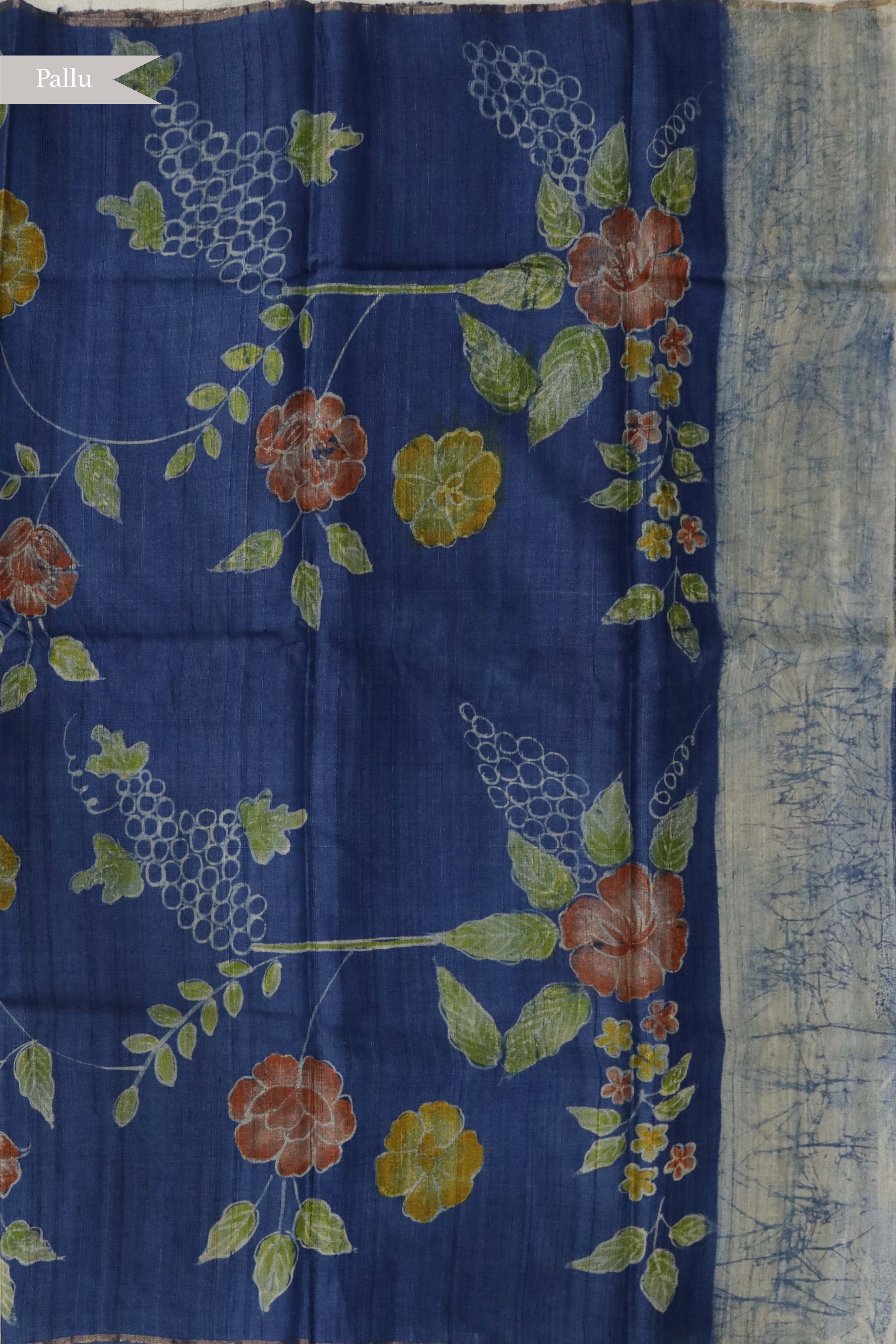 Indigo Blue Tussar Silk Saree | Buy SAREES Online – Mokshaa Chennai