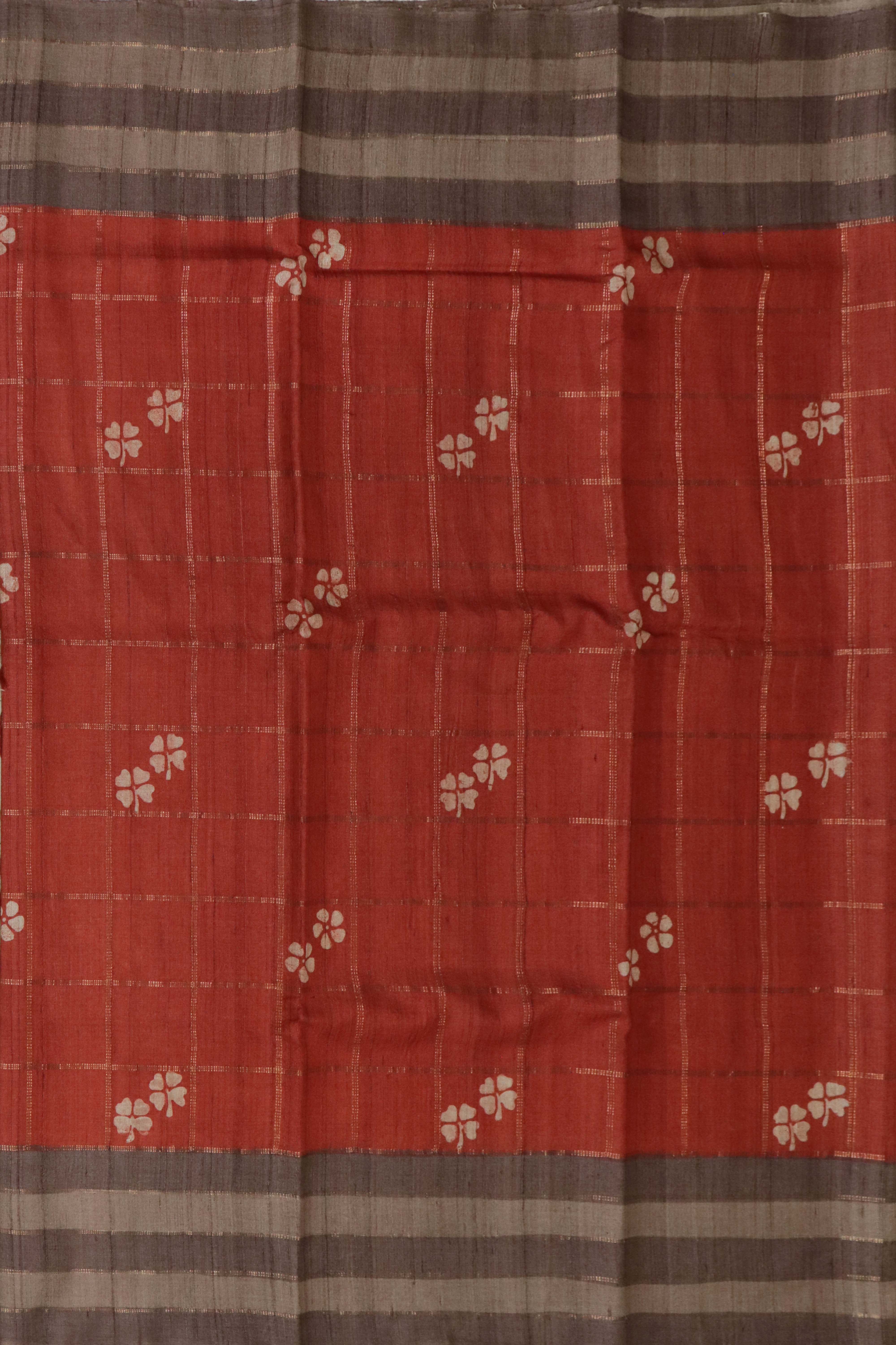 Rust Tussar Silk Saree