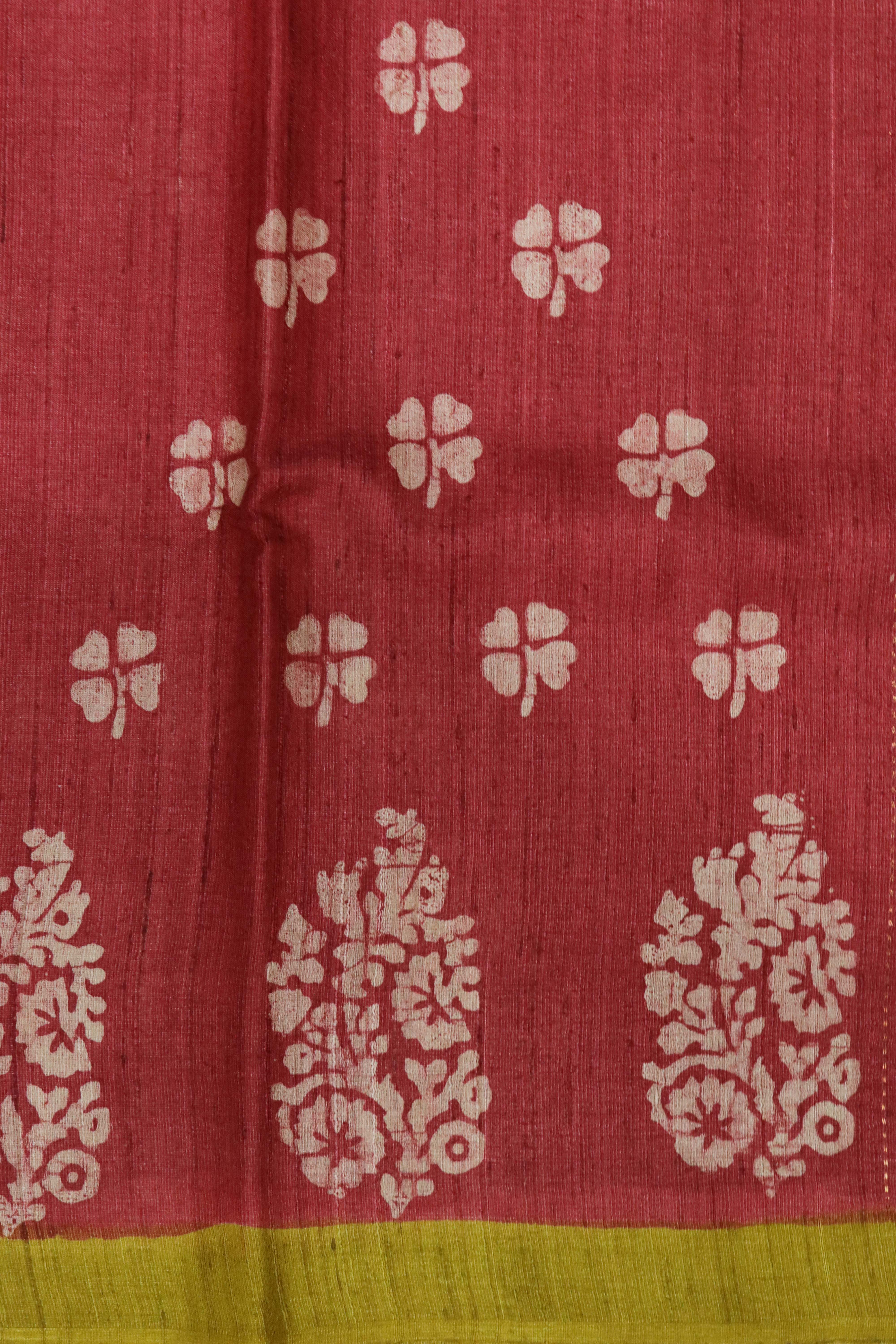 Rust Tussar Silk Saree