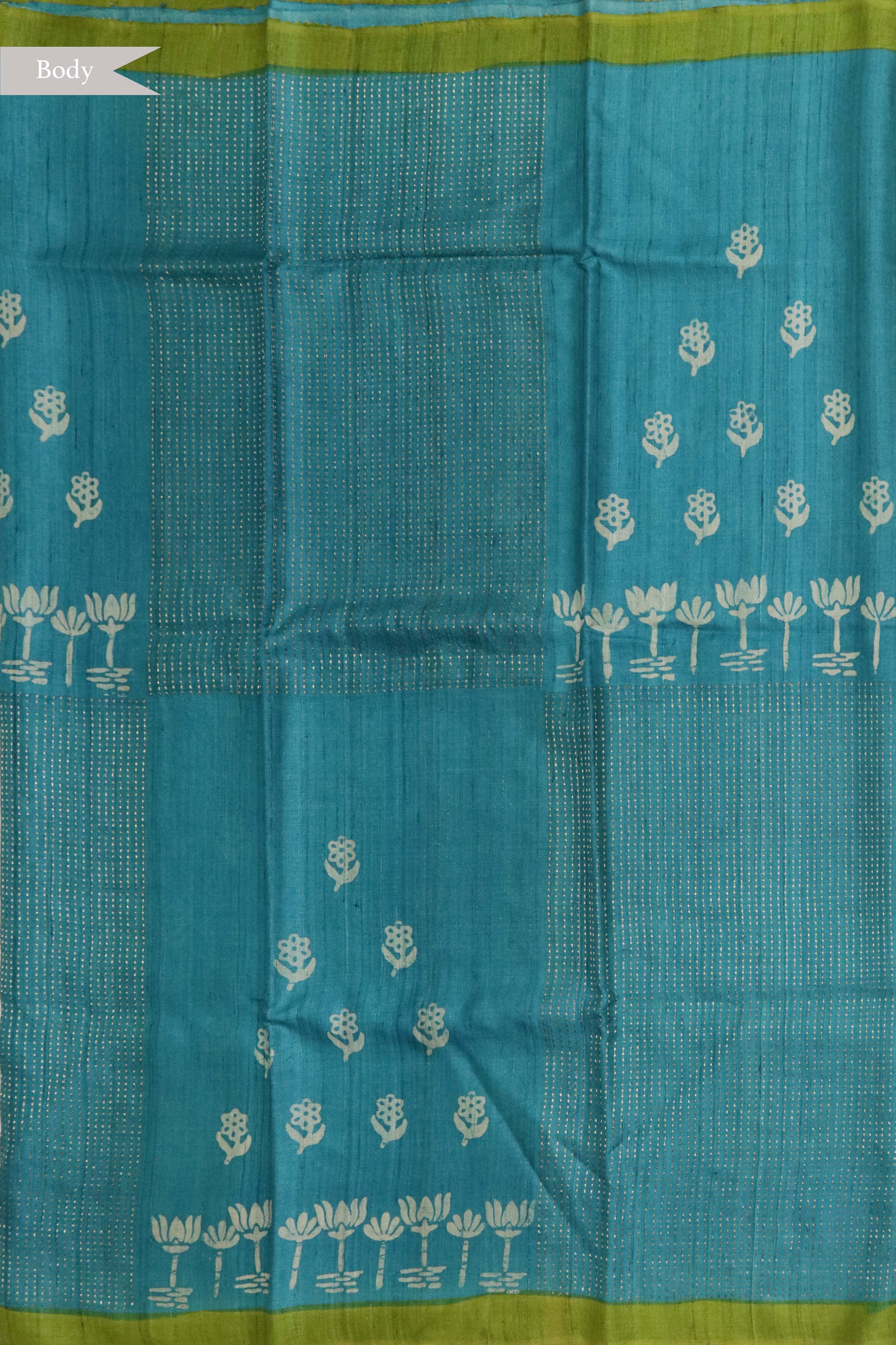 Sky Blue Tussar Silk Saree