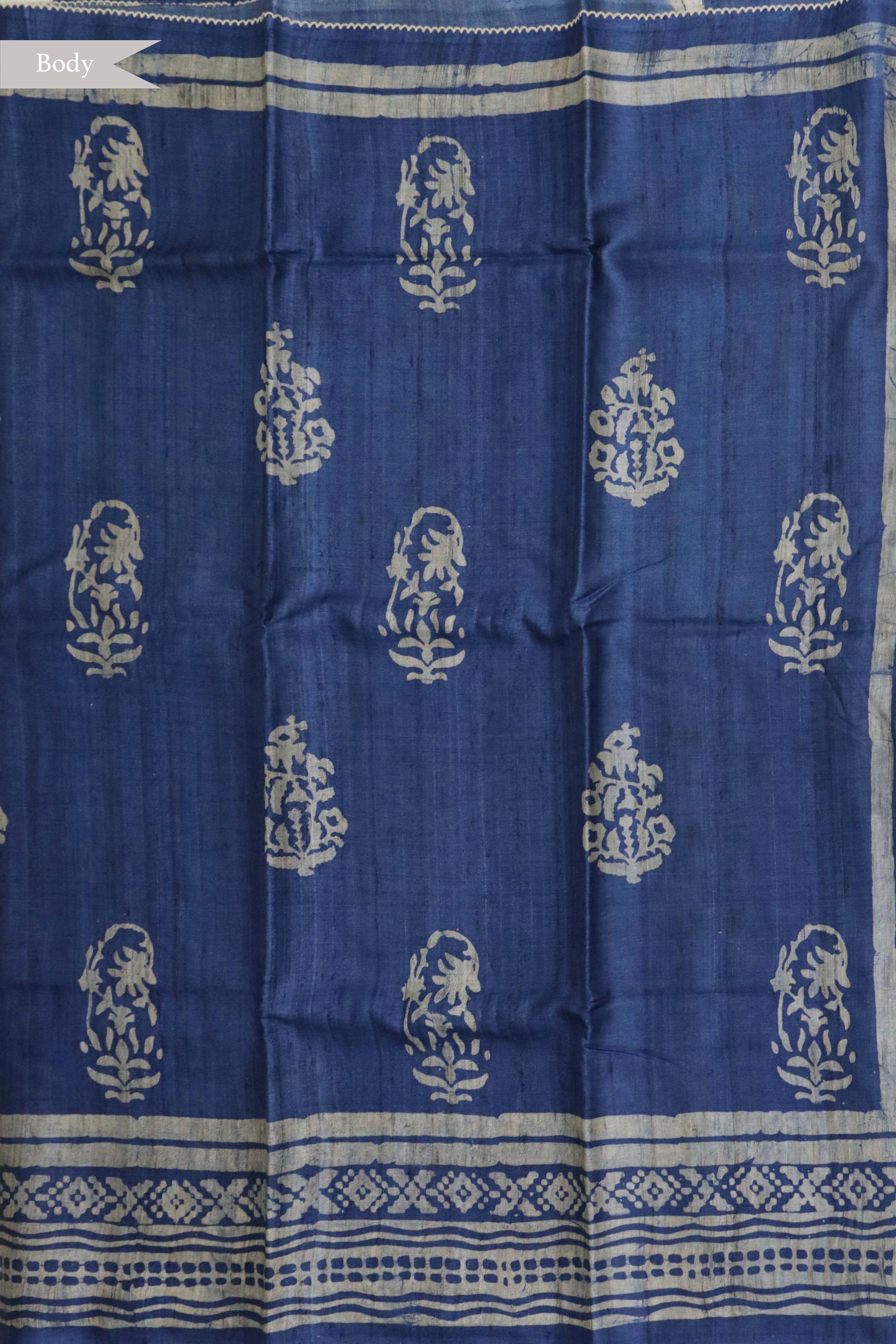 Indigo Blue Tussar Silk Saree