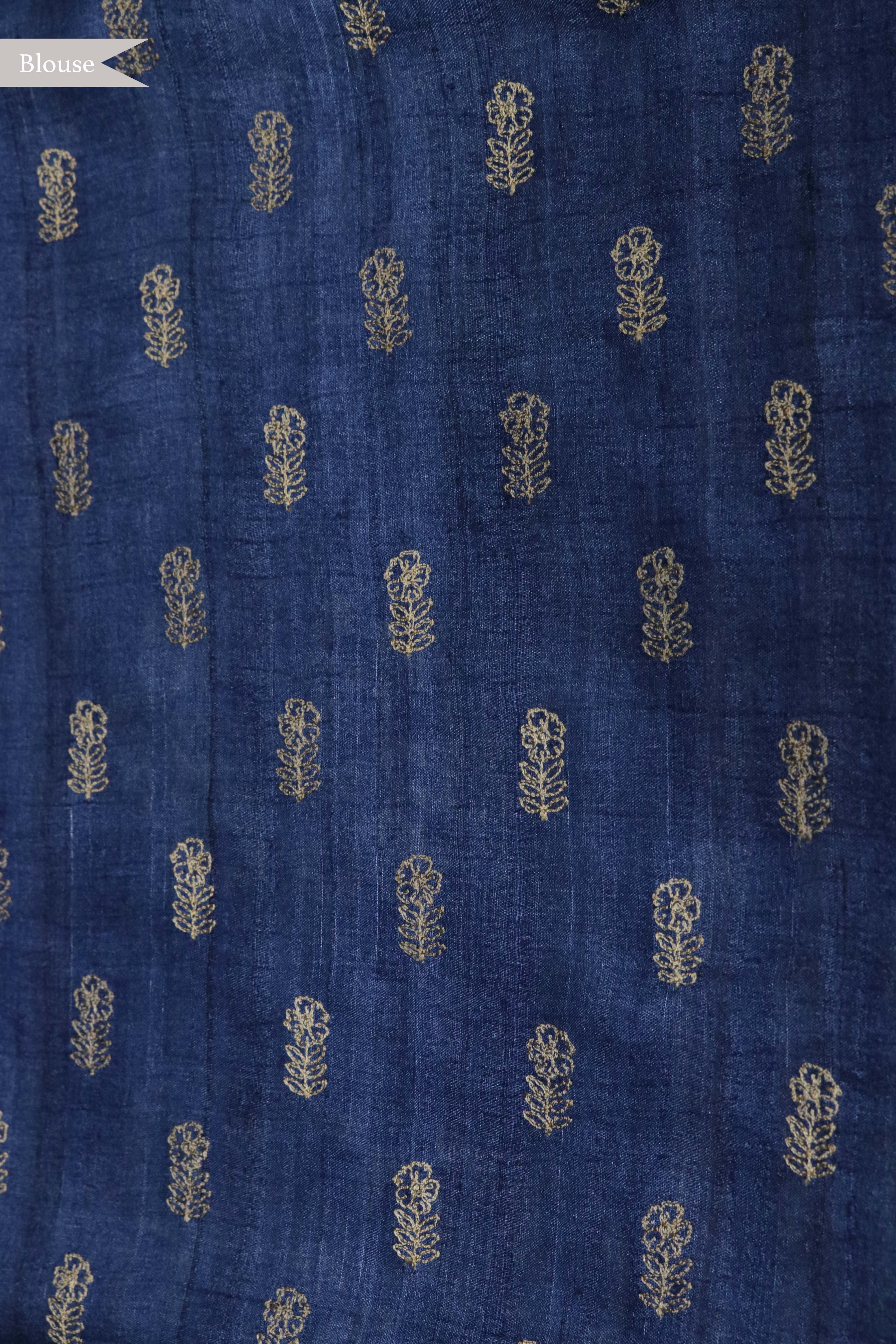 Indigo Blue Tussar Silk Saree
