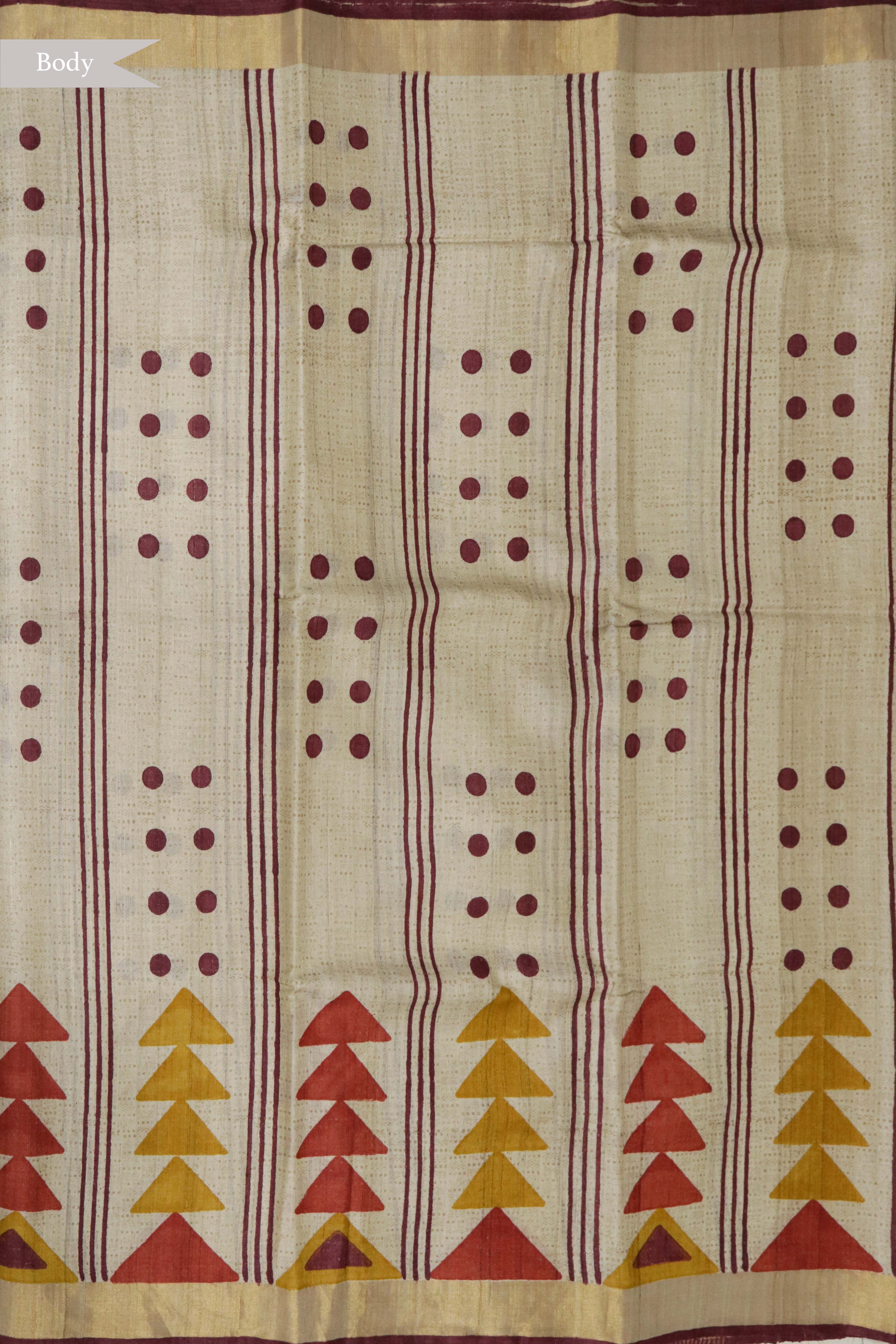 Beige Tussar Silk Saree