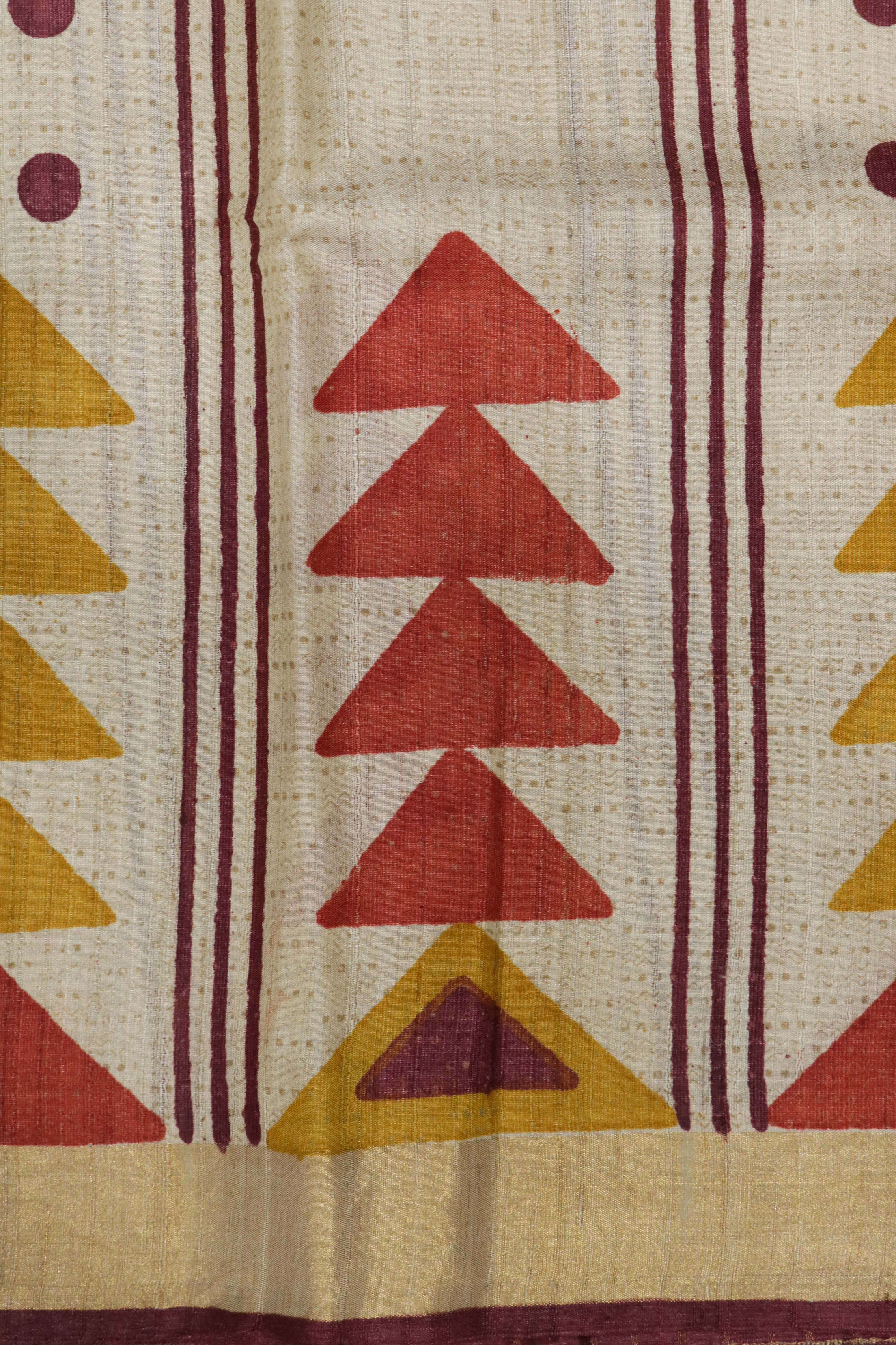 Beige Tussar Silk Saree