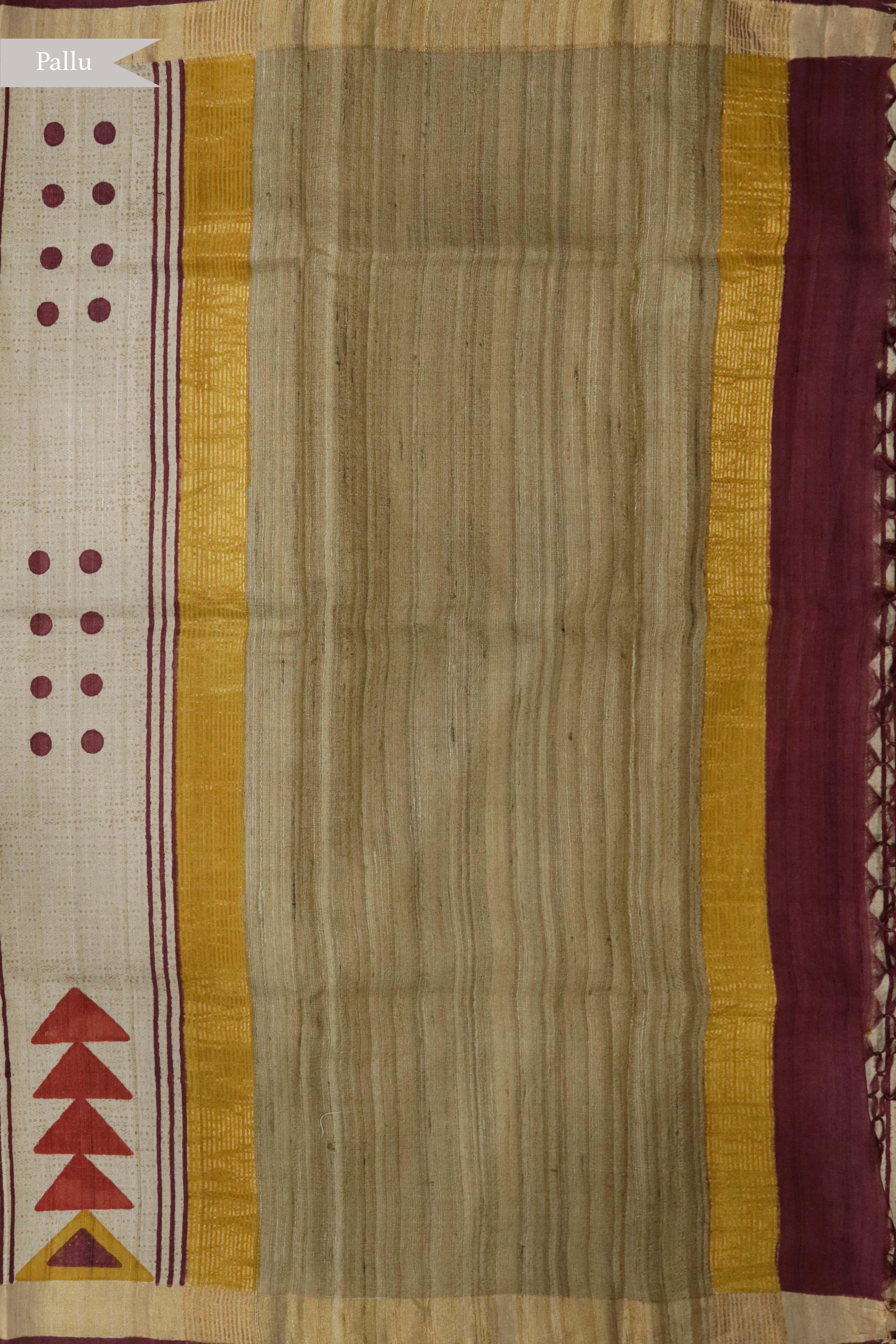 Beige Tussar Silk Saree