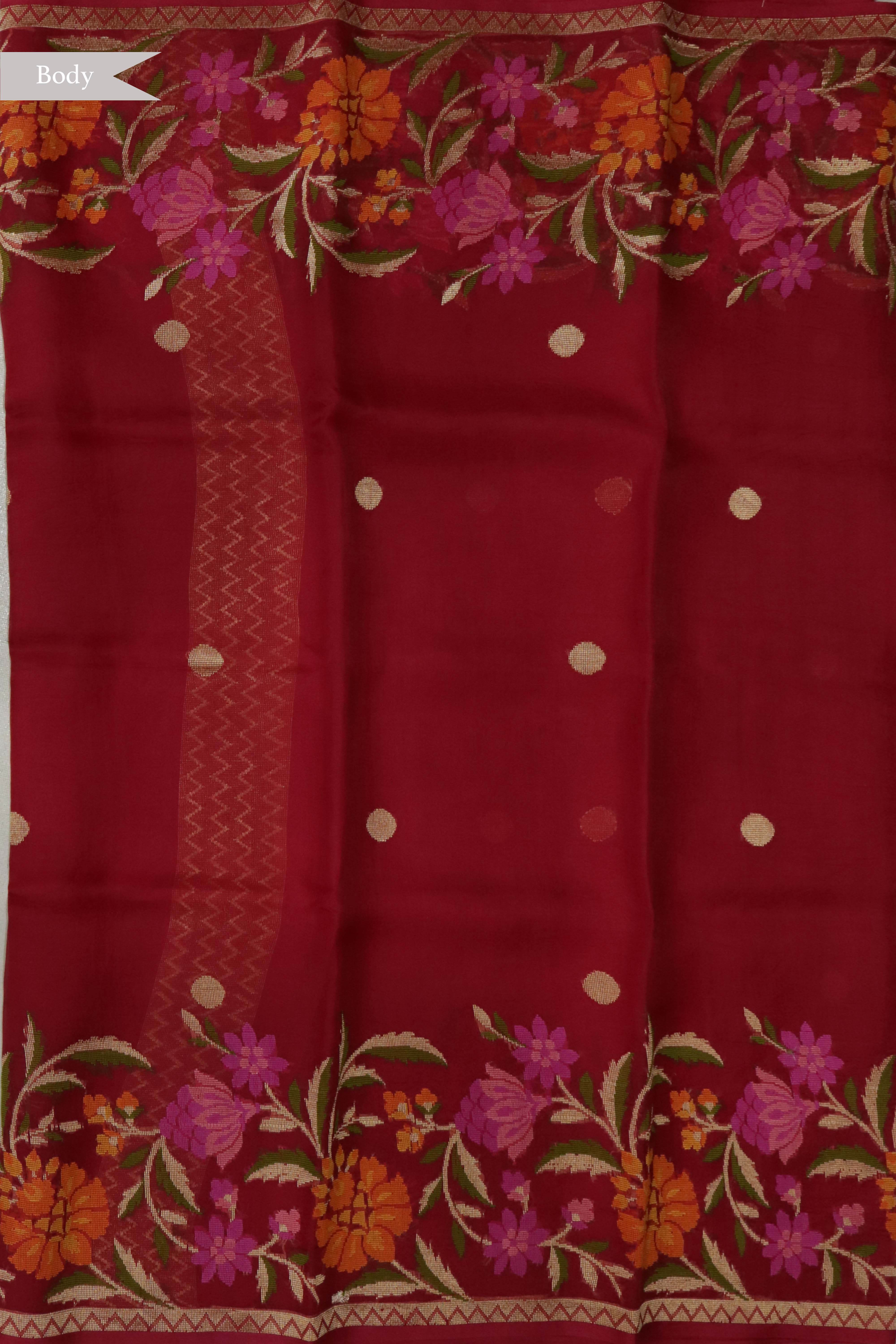 Rust Banarasi Kora Silk Saree