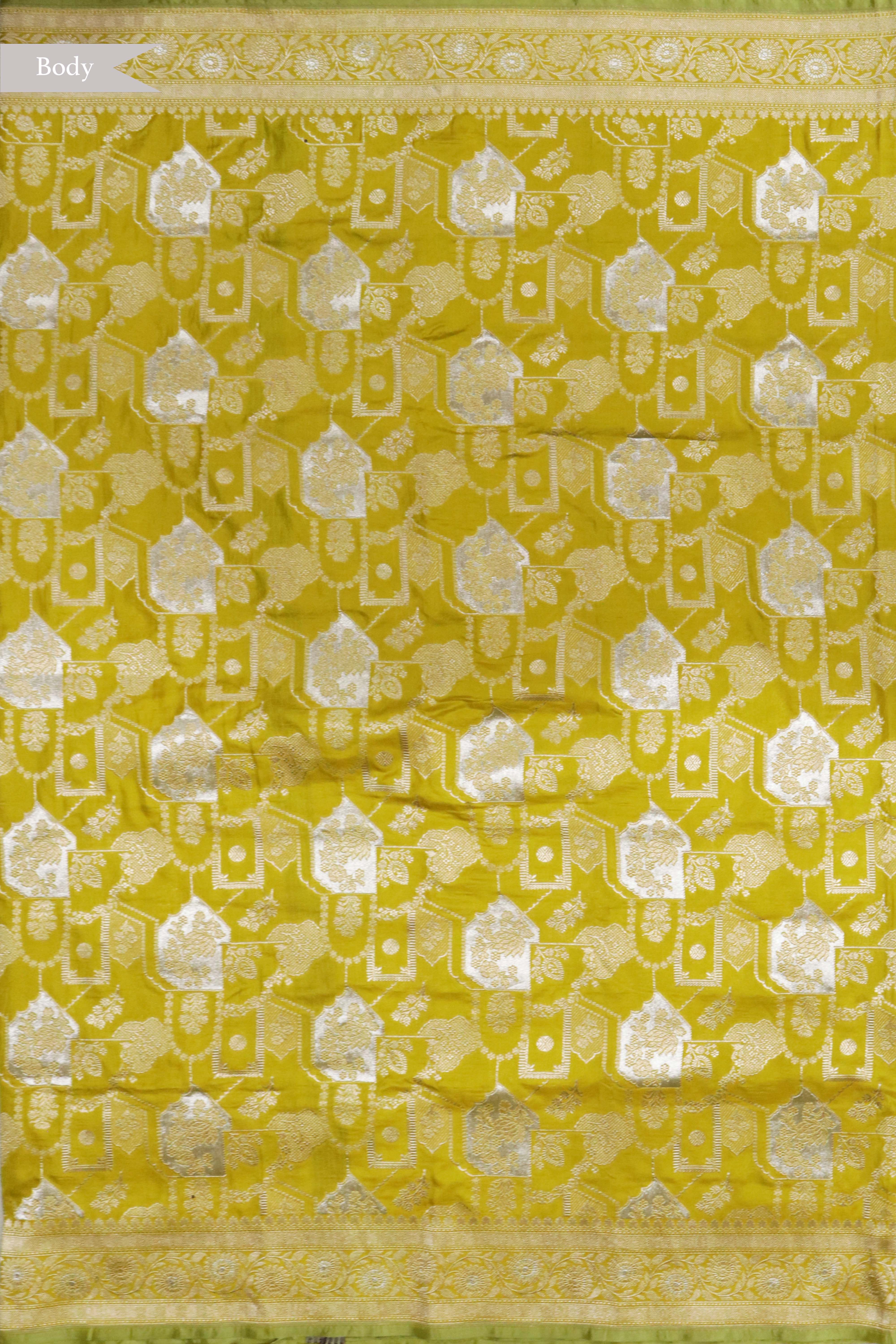 Lime Green Banarasi Silk Saree