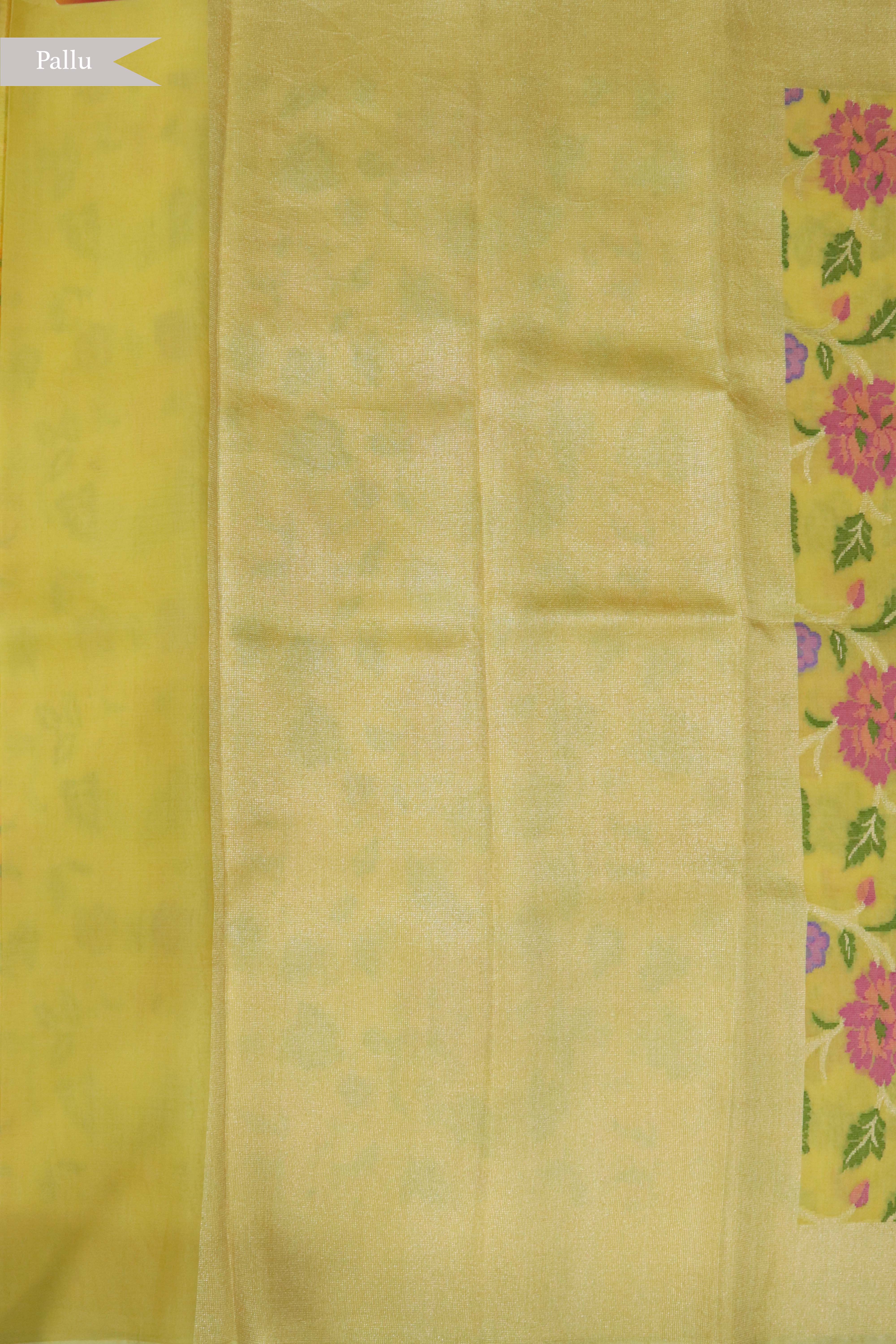 Yellow Banarasi Kora Silk Jamdani Saree