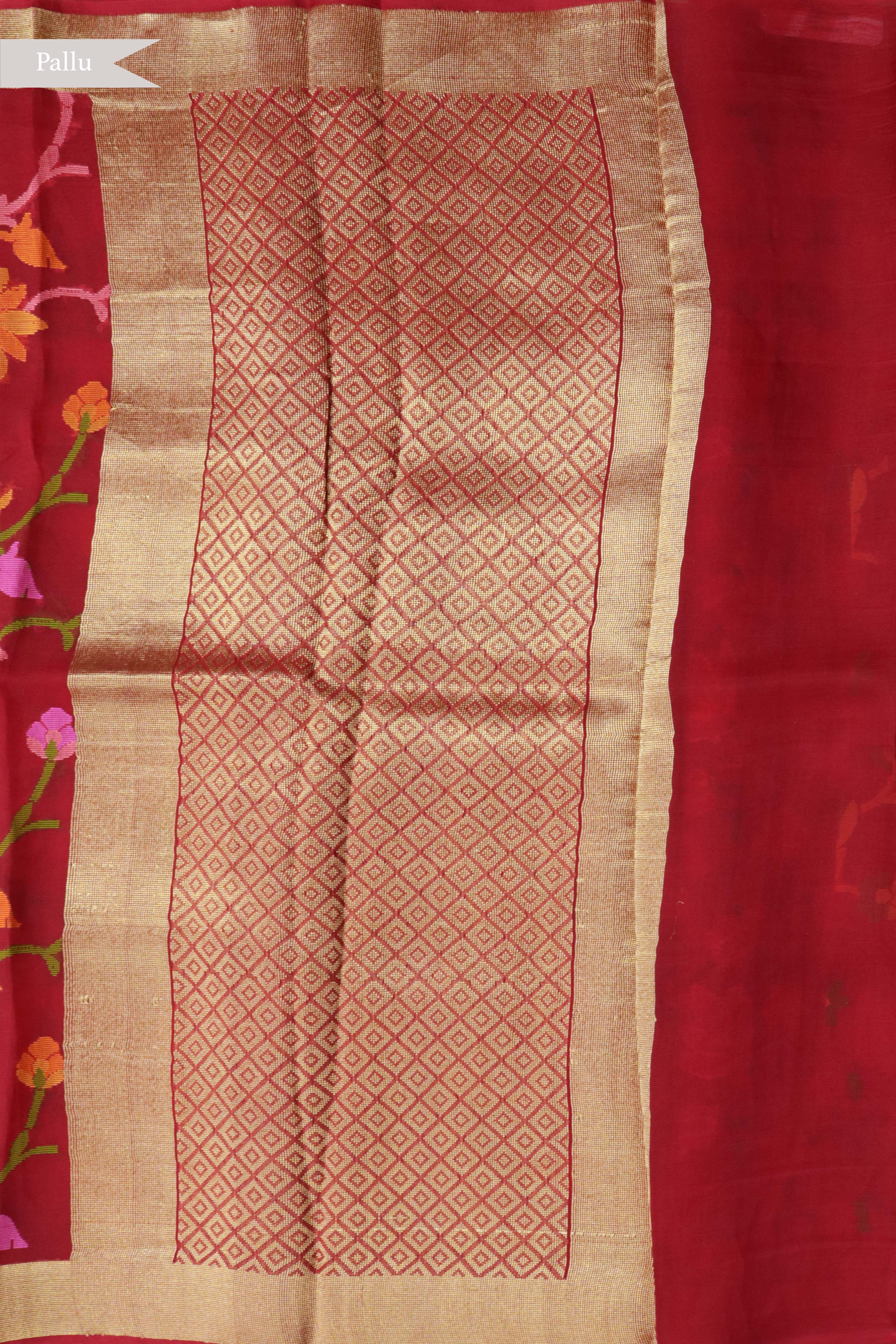 Red Banarasi Kora Silk Jamdani Saree