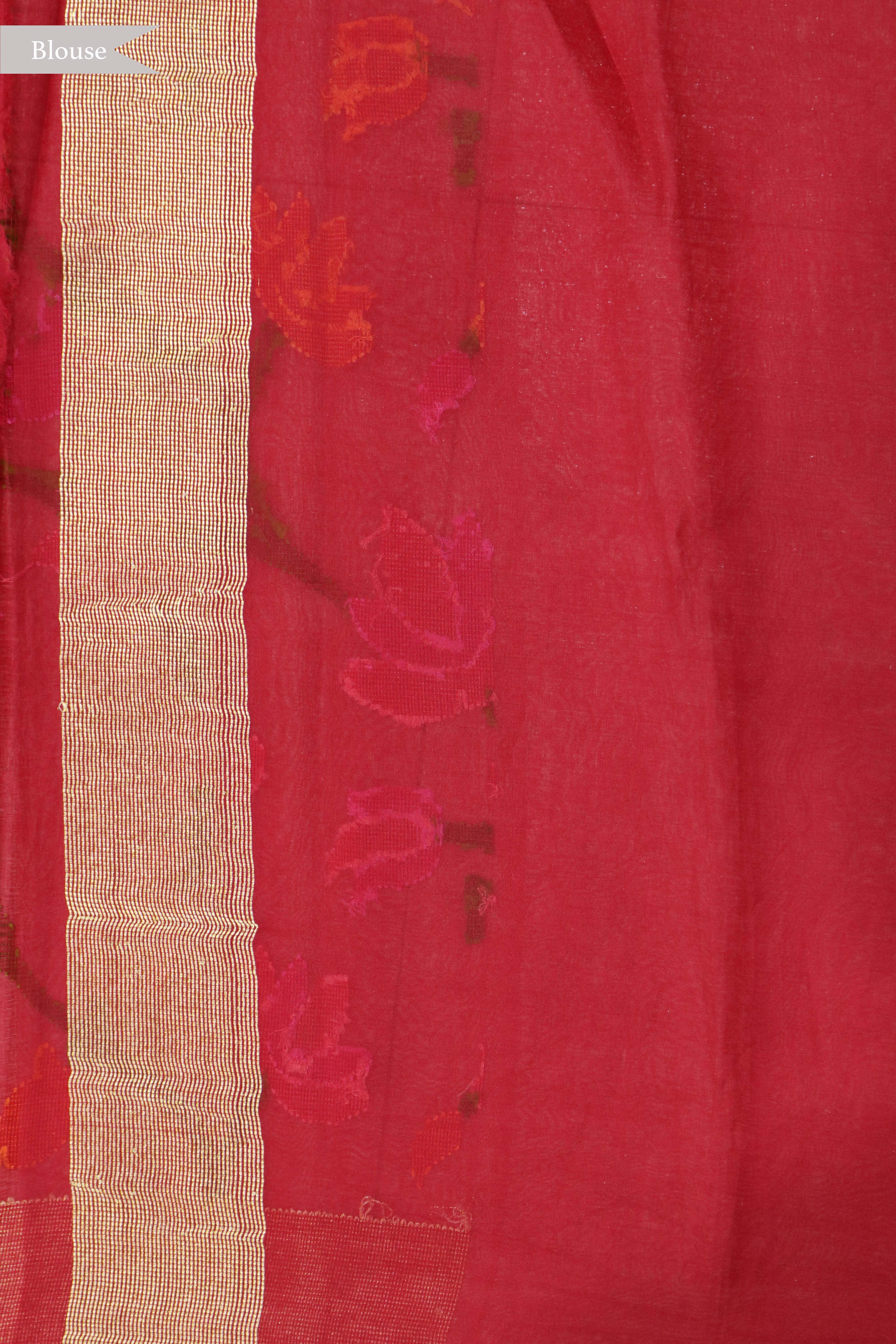 Red Banarasi Kora Silk Jamdani Saree