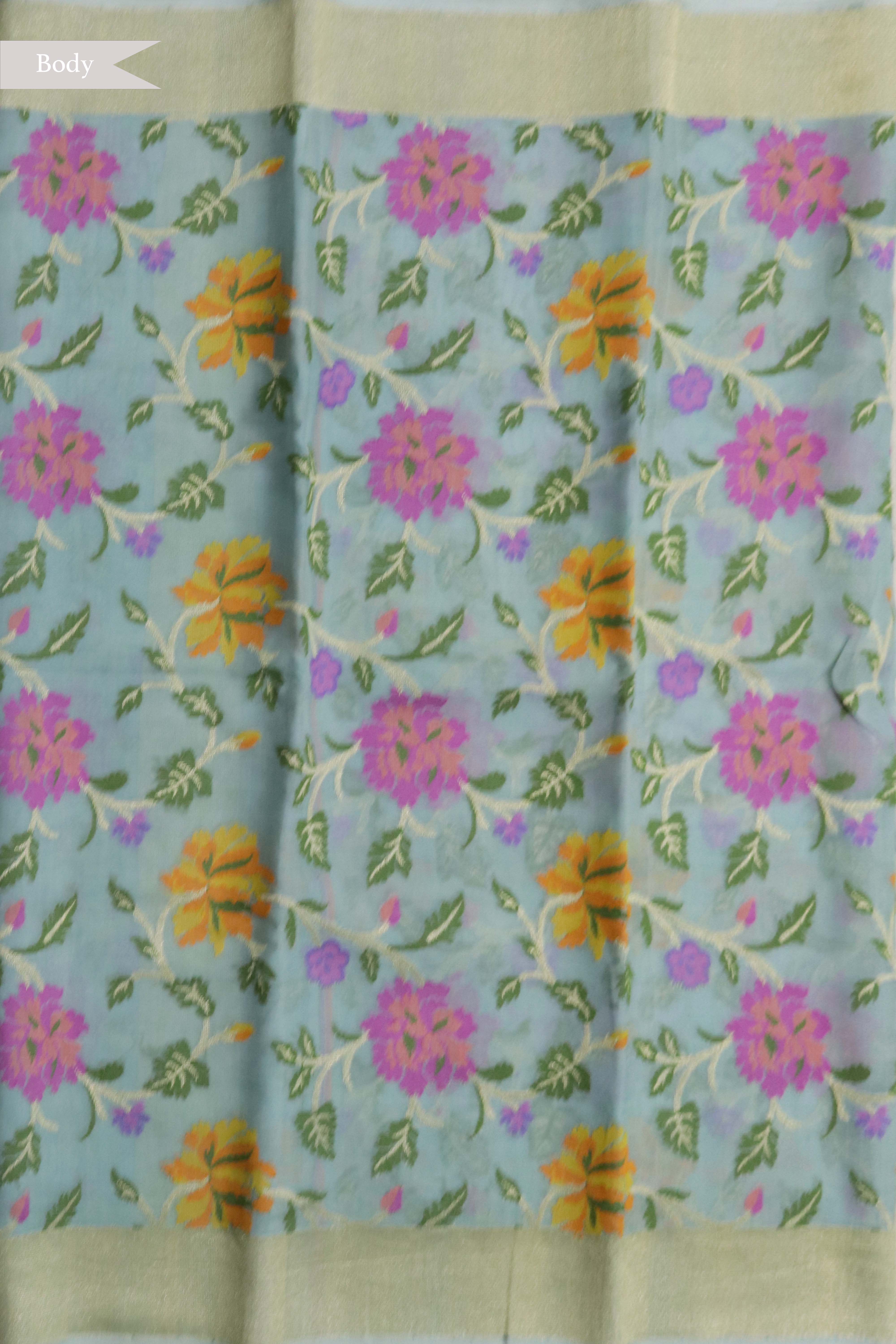 Sky Blue Banarasi Kora Silk Jamdani Saree