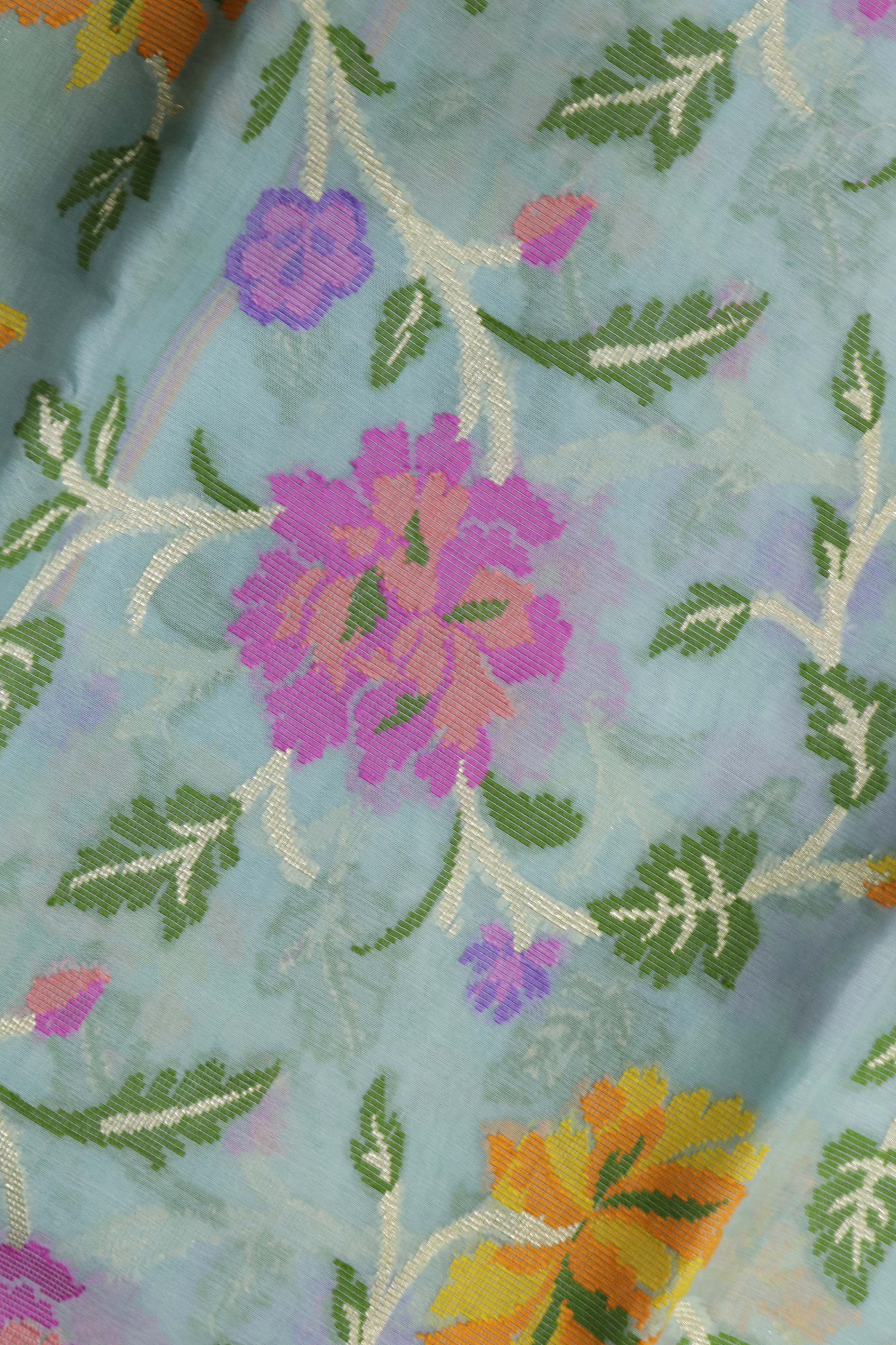 Sky Blue Banarasi Kora Silk Jamdani Saree