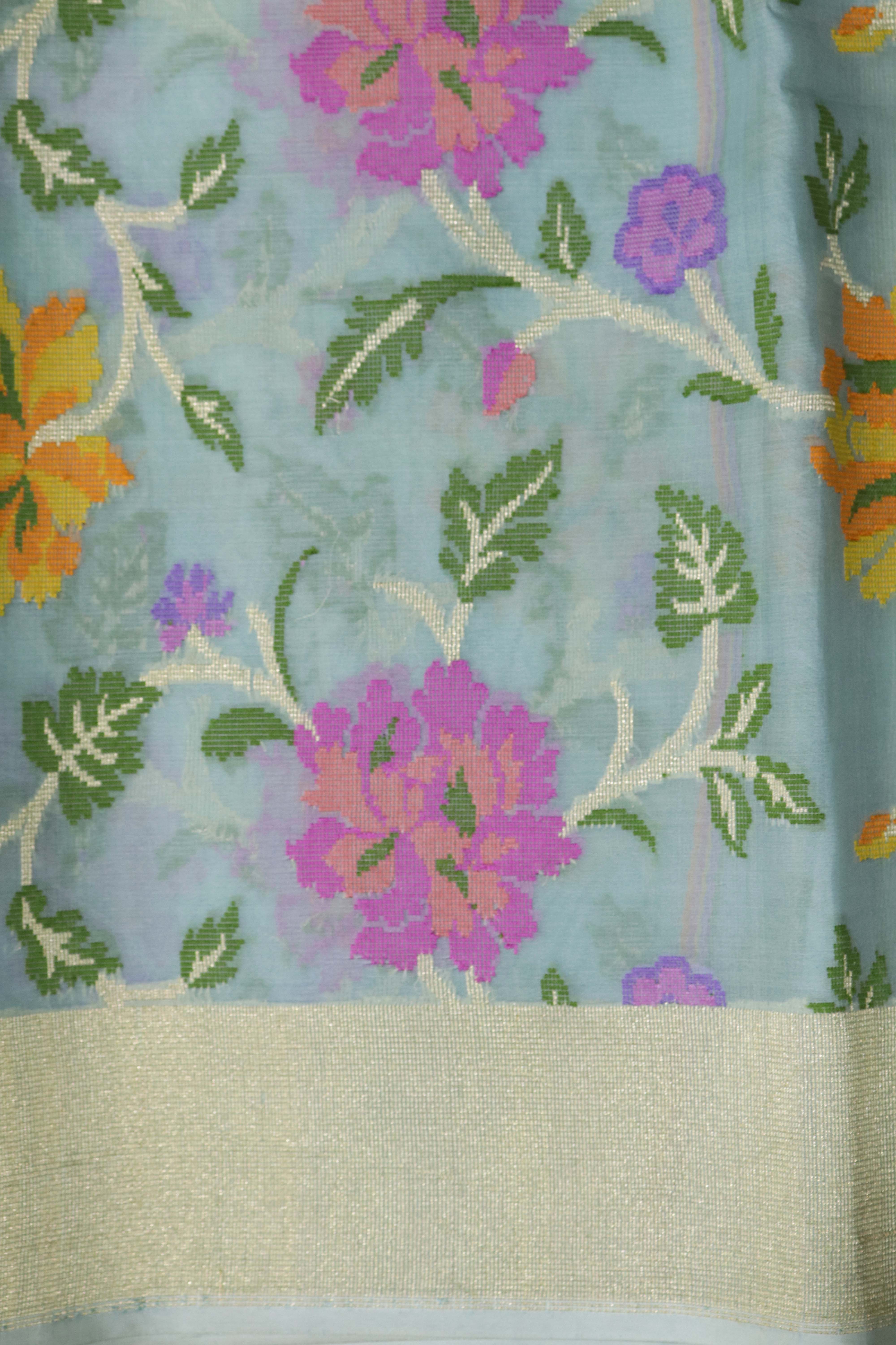 Sky Blue Banarasi Kora Silk Jamdani Saree
