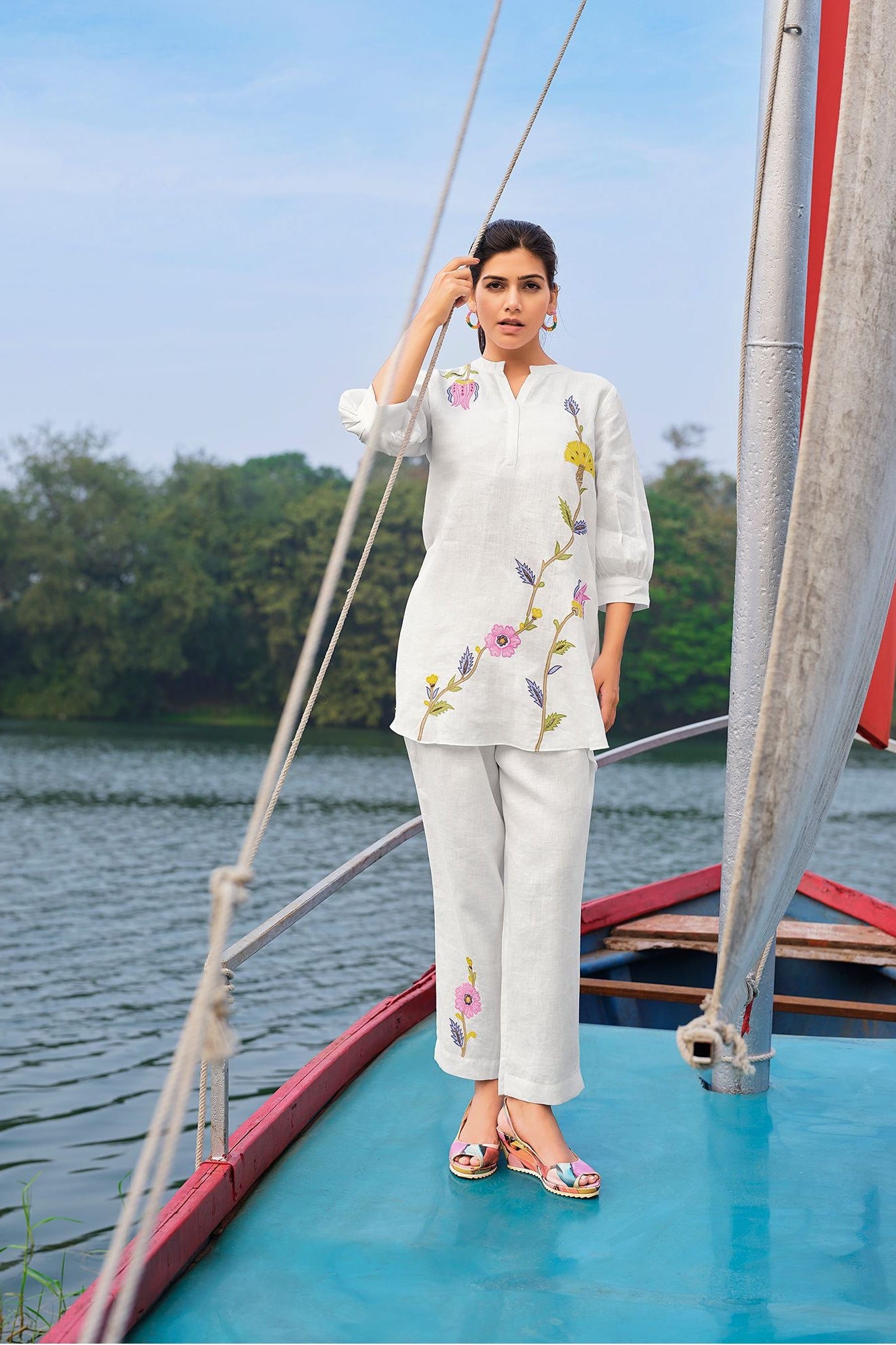 White Floral Embroidered Co-Ord Set