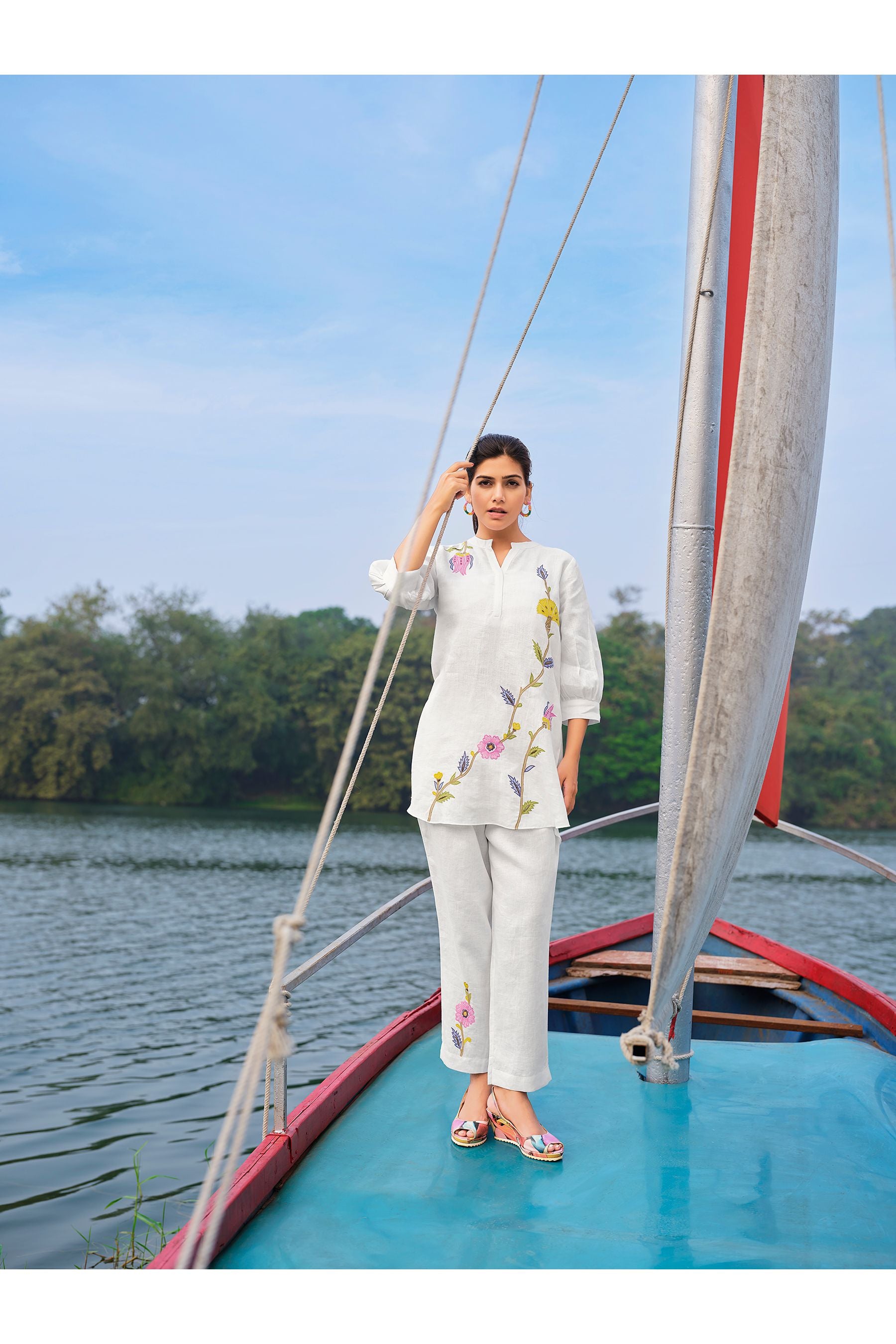 White Floral Embroidered Co-Ord Set