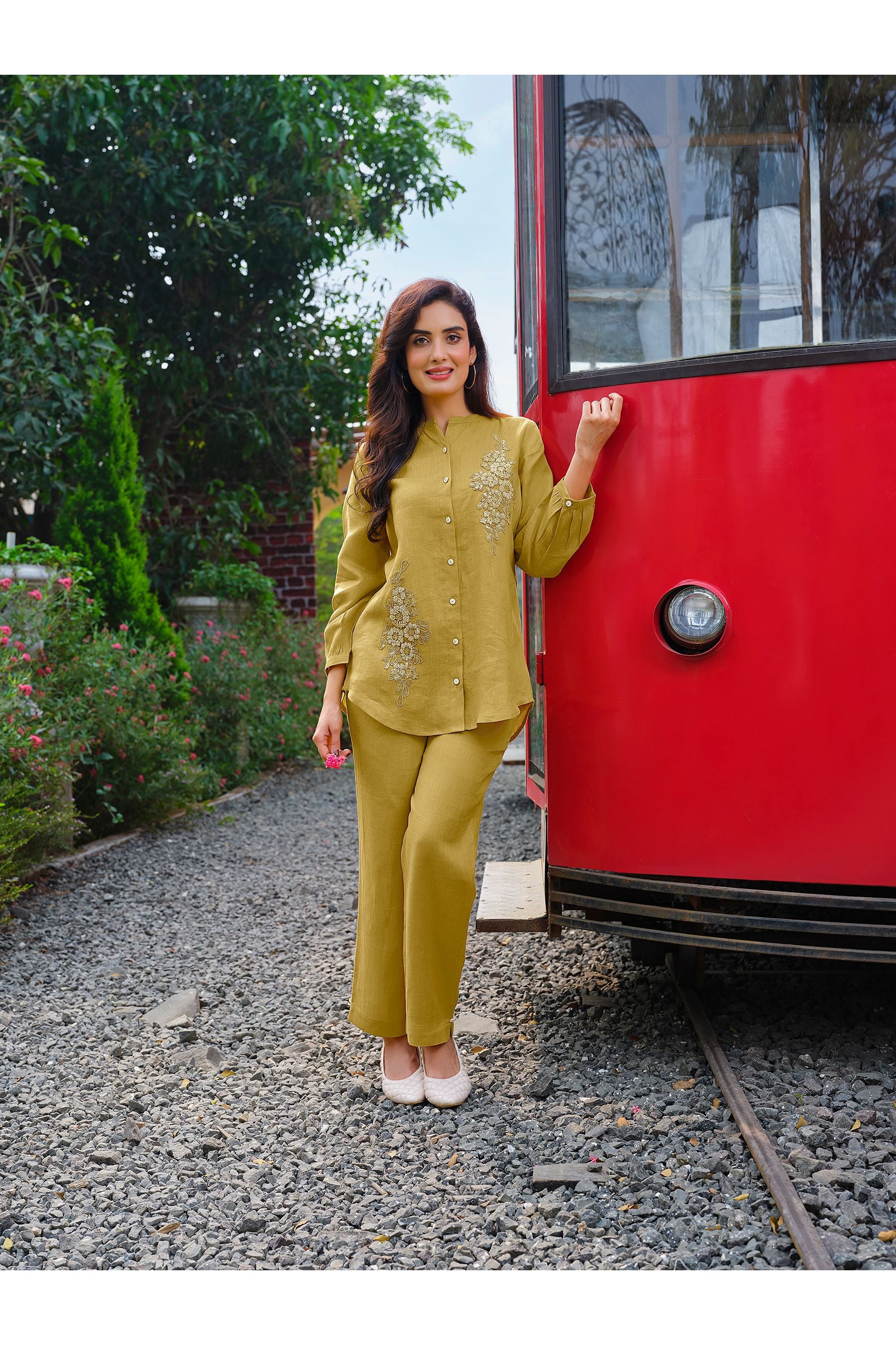 Mustard Floral Embroidered Co-Ord Set