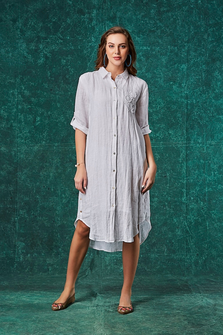 Classic White Button-Down Shirt Dress  Mokshaa