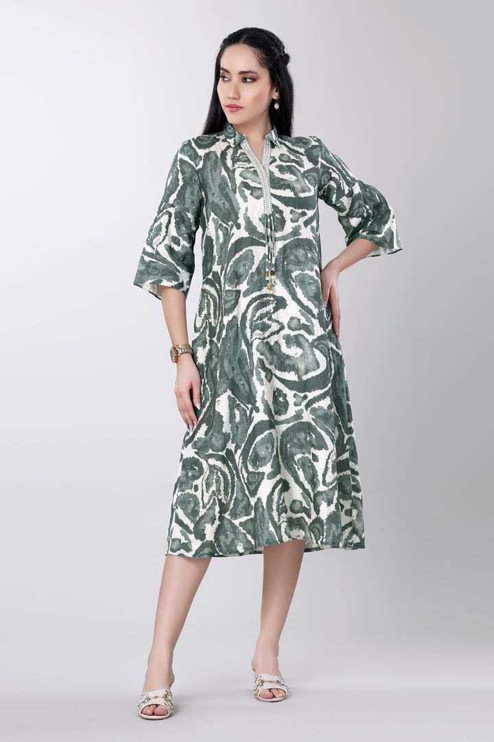 Black Pleated Dress with Bold Floral Print (Copy)  Mokshaa