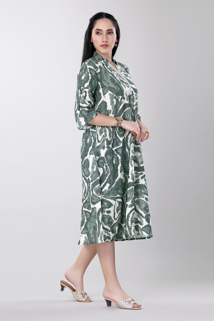 Black Pleated Dress with Bold Floral Print (Copy)  Mokshaa