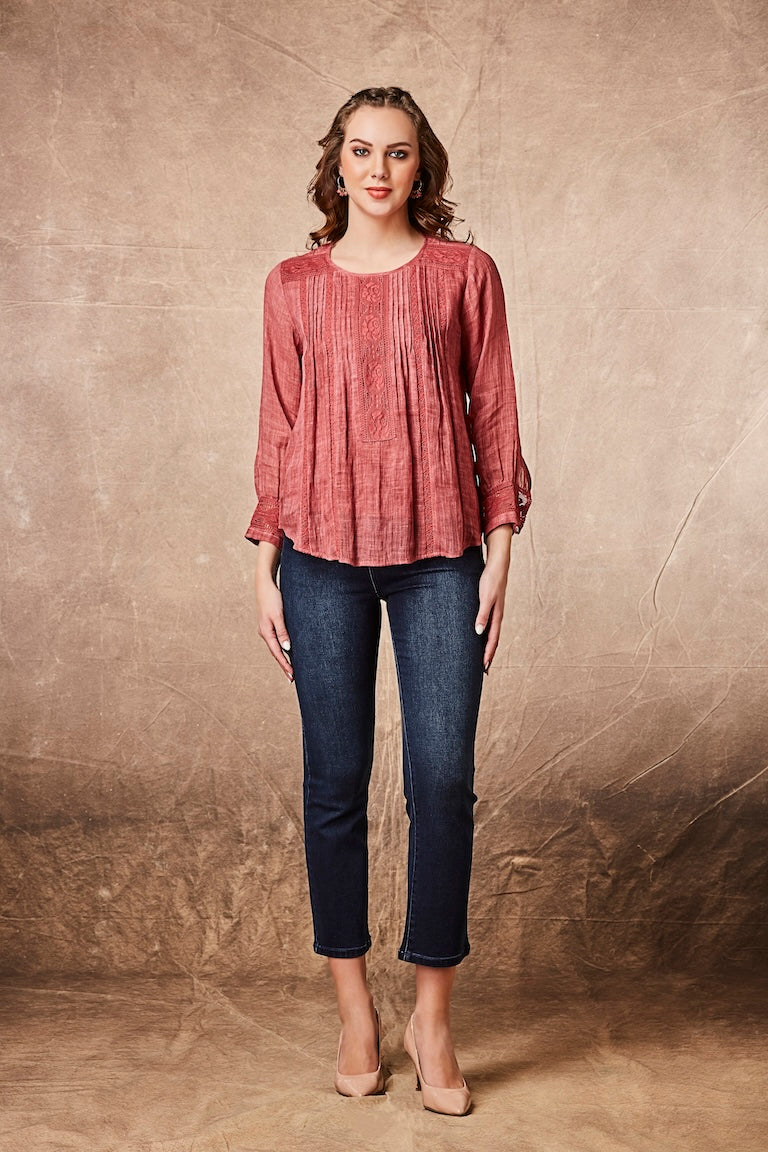 Elegant Rust Textured Top  Mokshaa