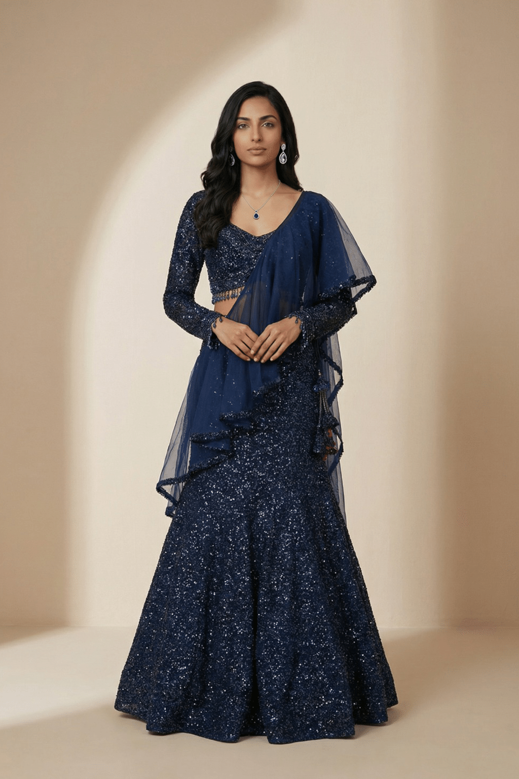 Midnight Blue Sequin Lehenga Set