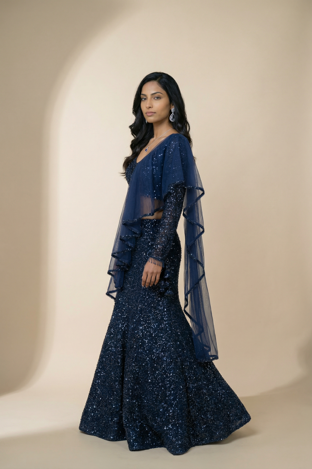 Midnight Blue Sequin Lehenga Set