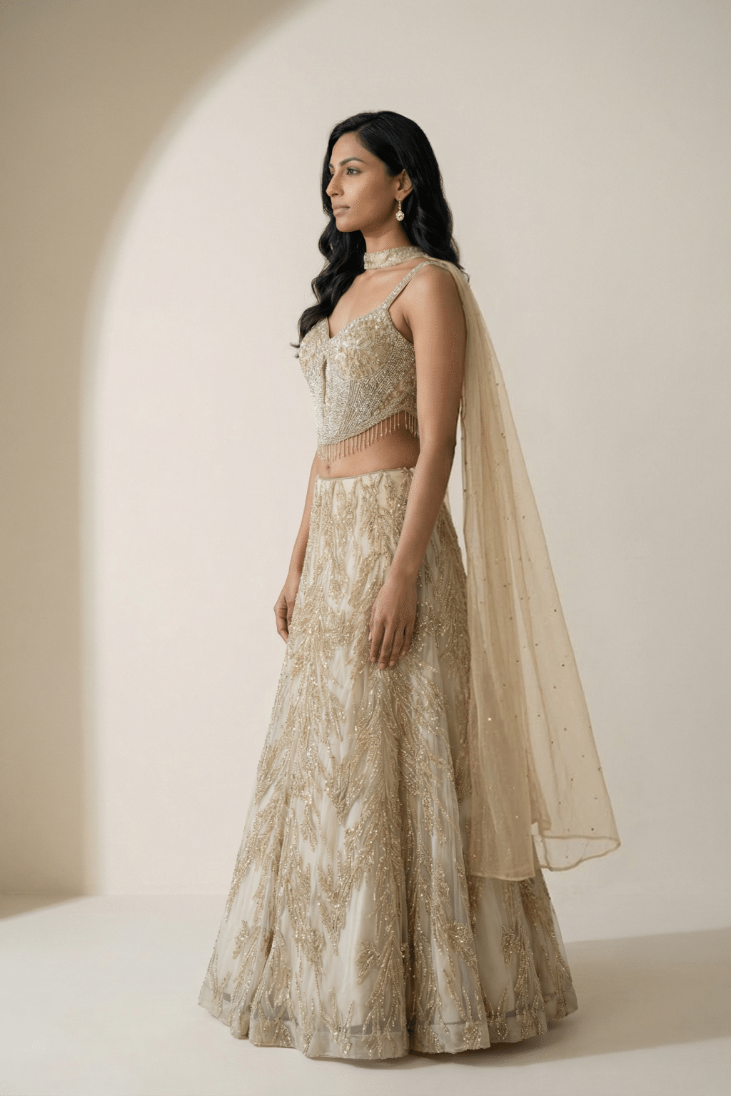 Champagne Gold Corset Blouse Lehenga Set