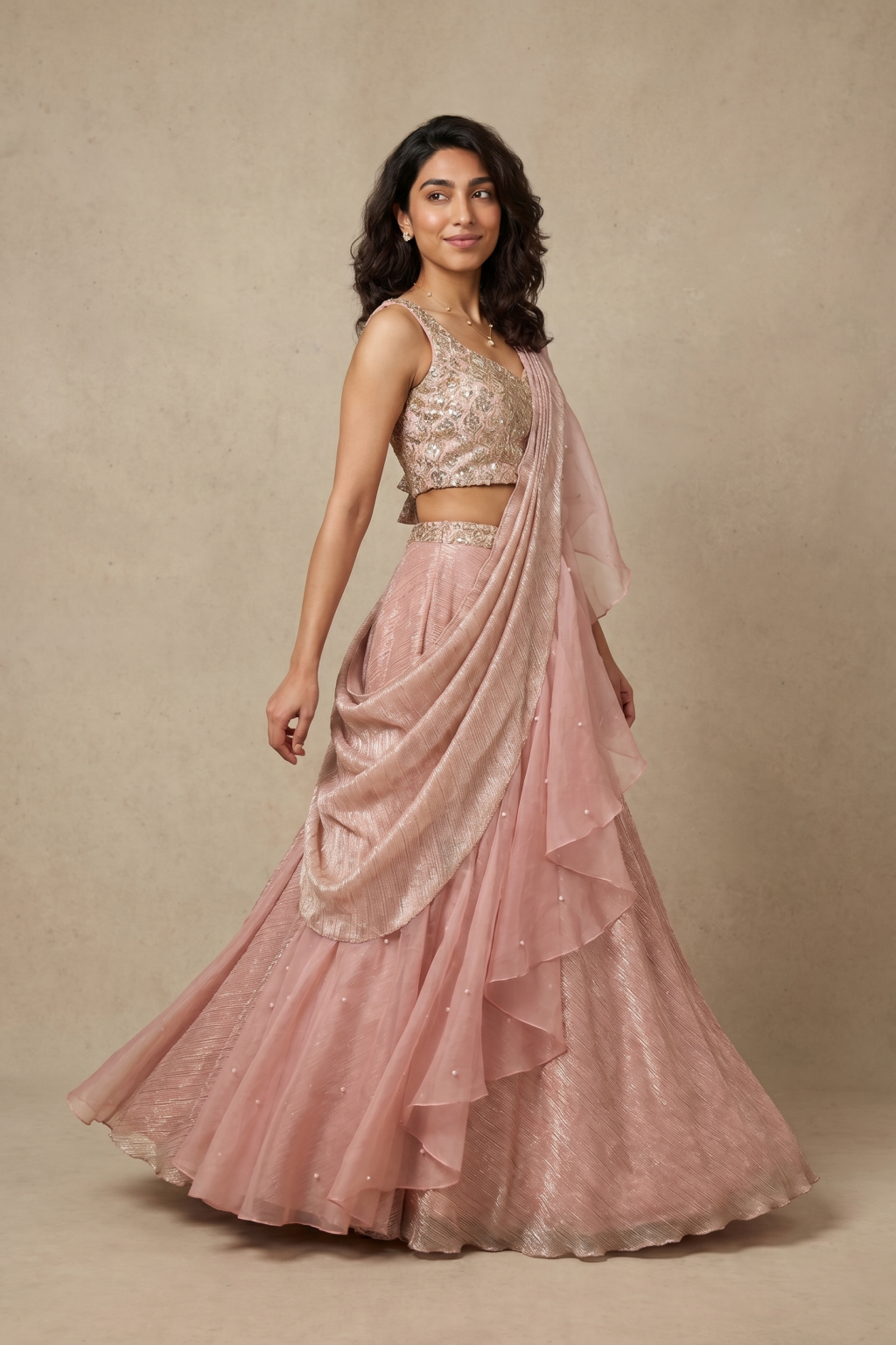 Pink Crush Shimmer Lehenga Saree