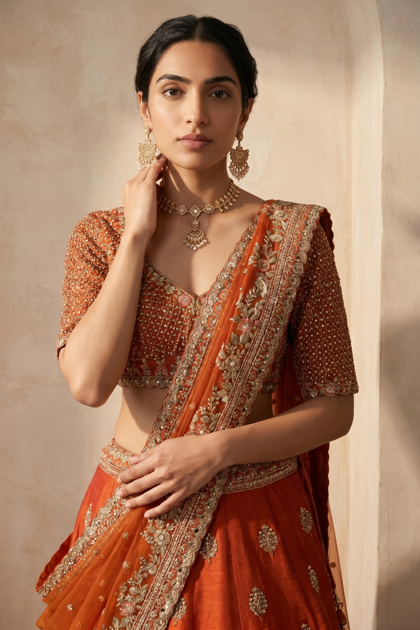 Orange Raw Silk Lehenga
