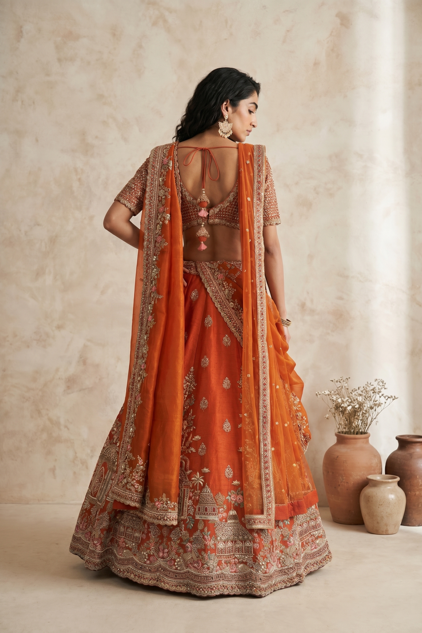 Orange Raw Silk Lehenga