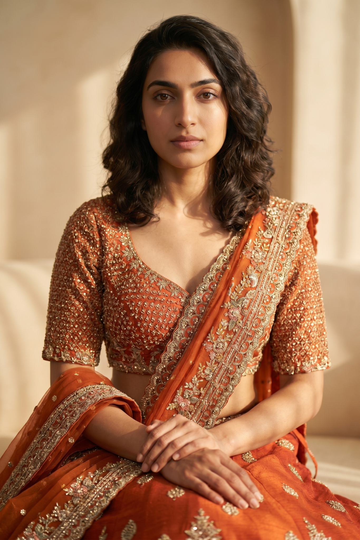 Orange Raw Silk Lehenga
