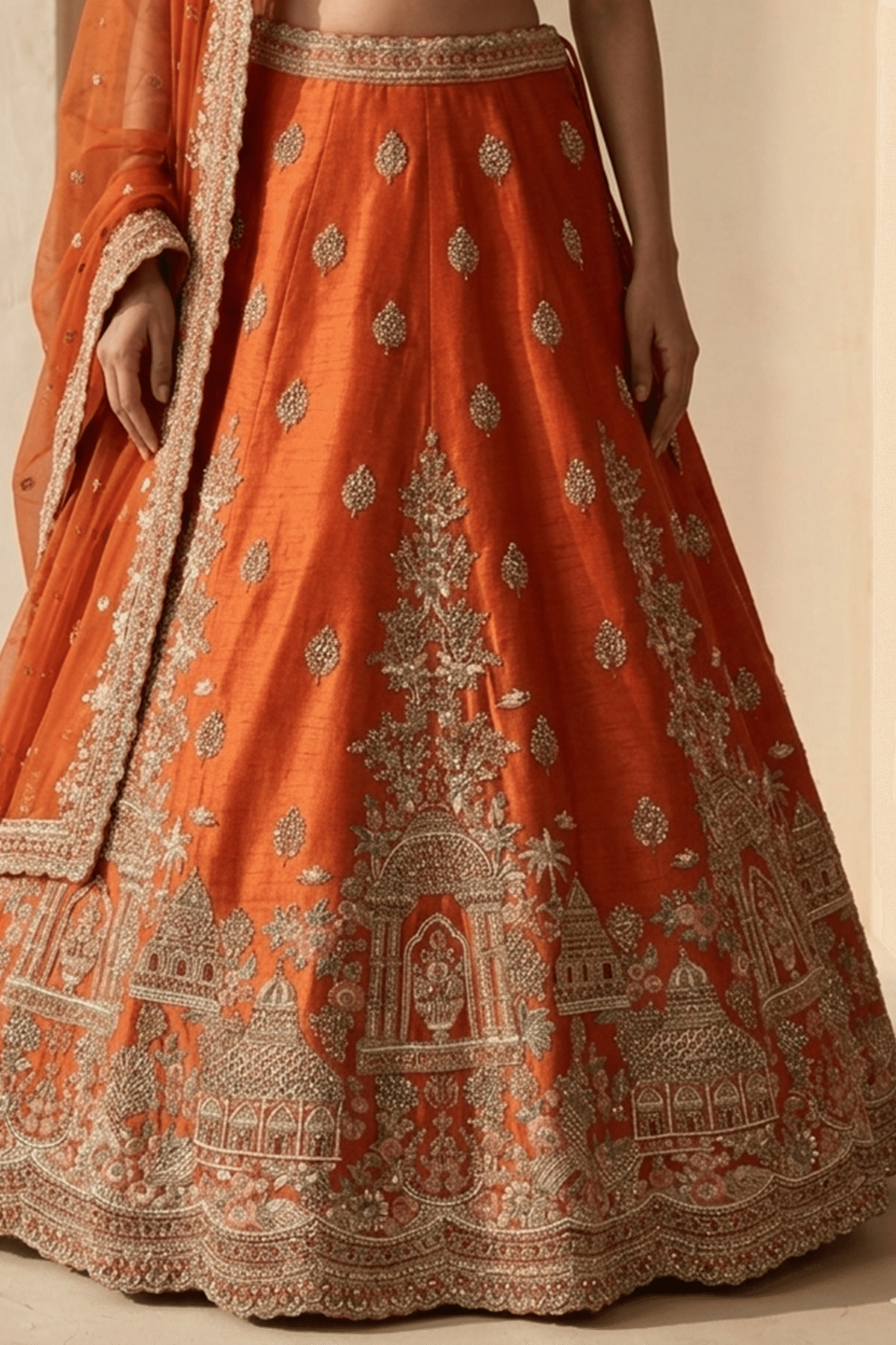 Orange Raw Silk Lehenga