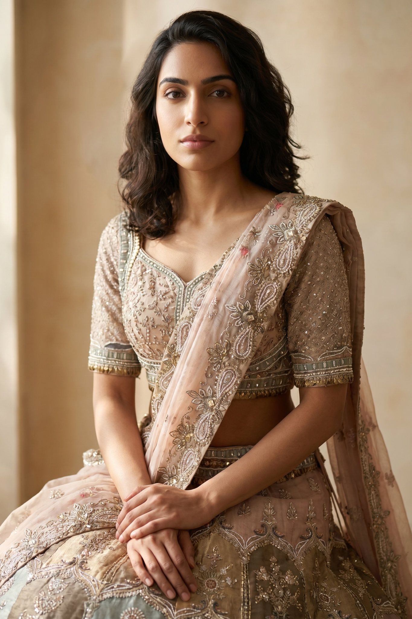 Pastel Multicolour Tissue Lehenga