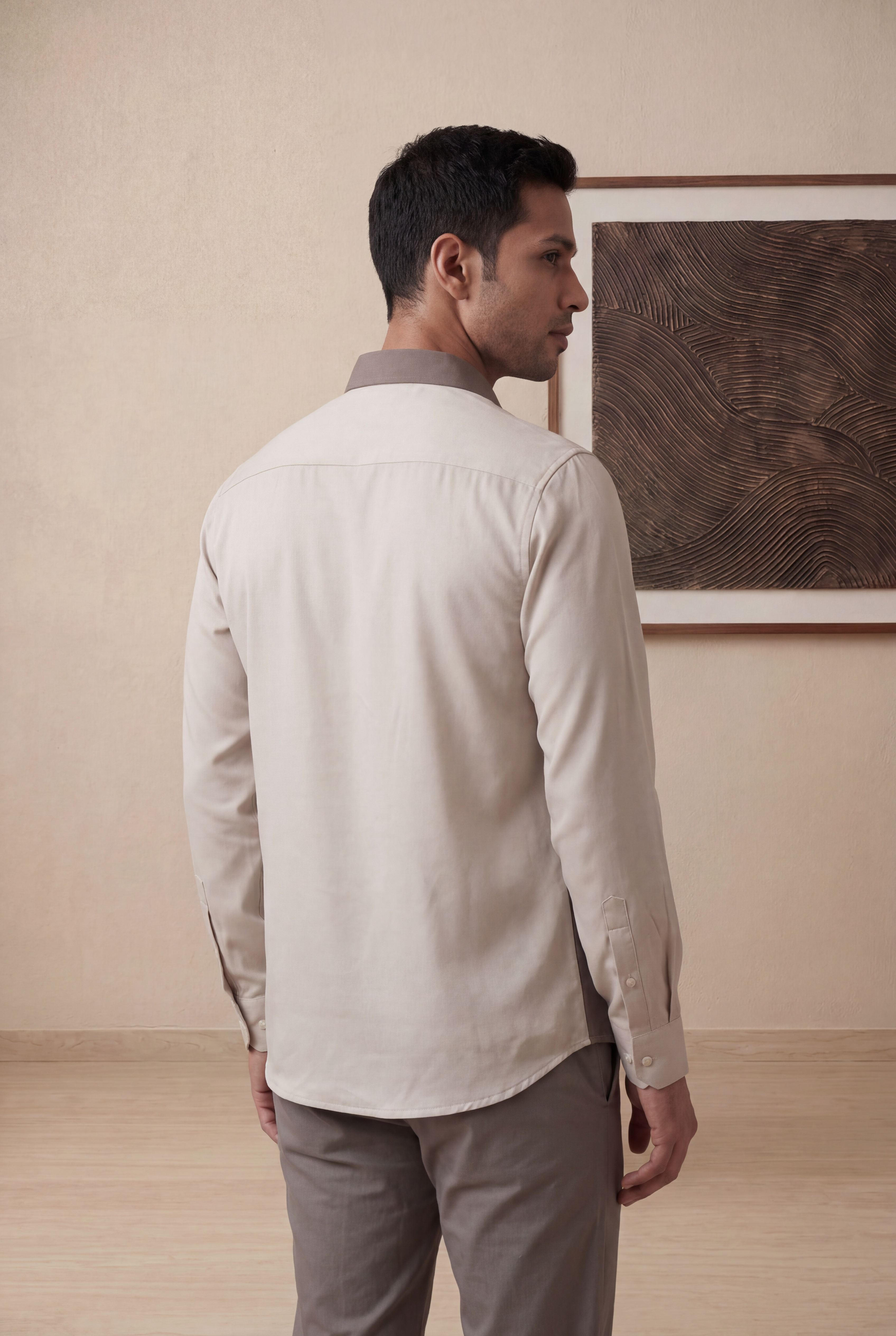 Cream Bomario Full Sleeve Colour Block Shirt