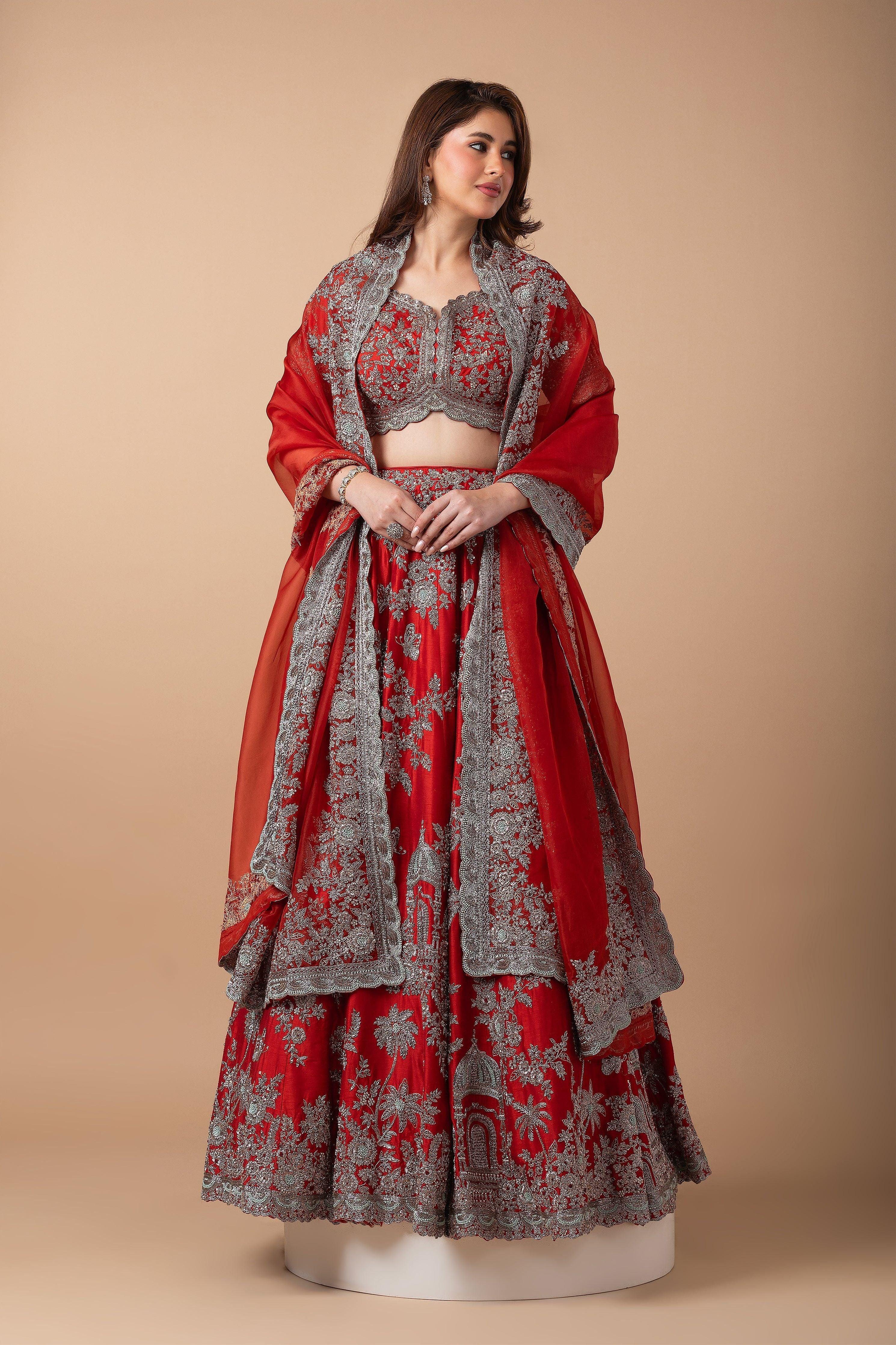 Rust Zardosi Embroidered Lehenga Set - Mokshaa
