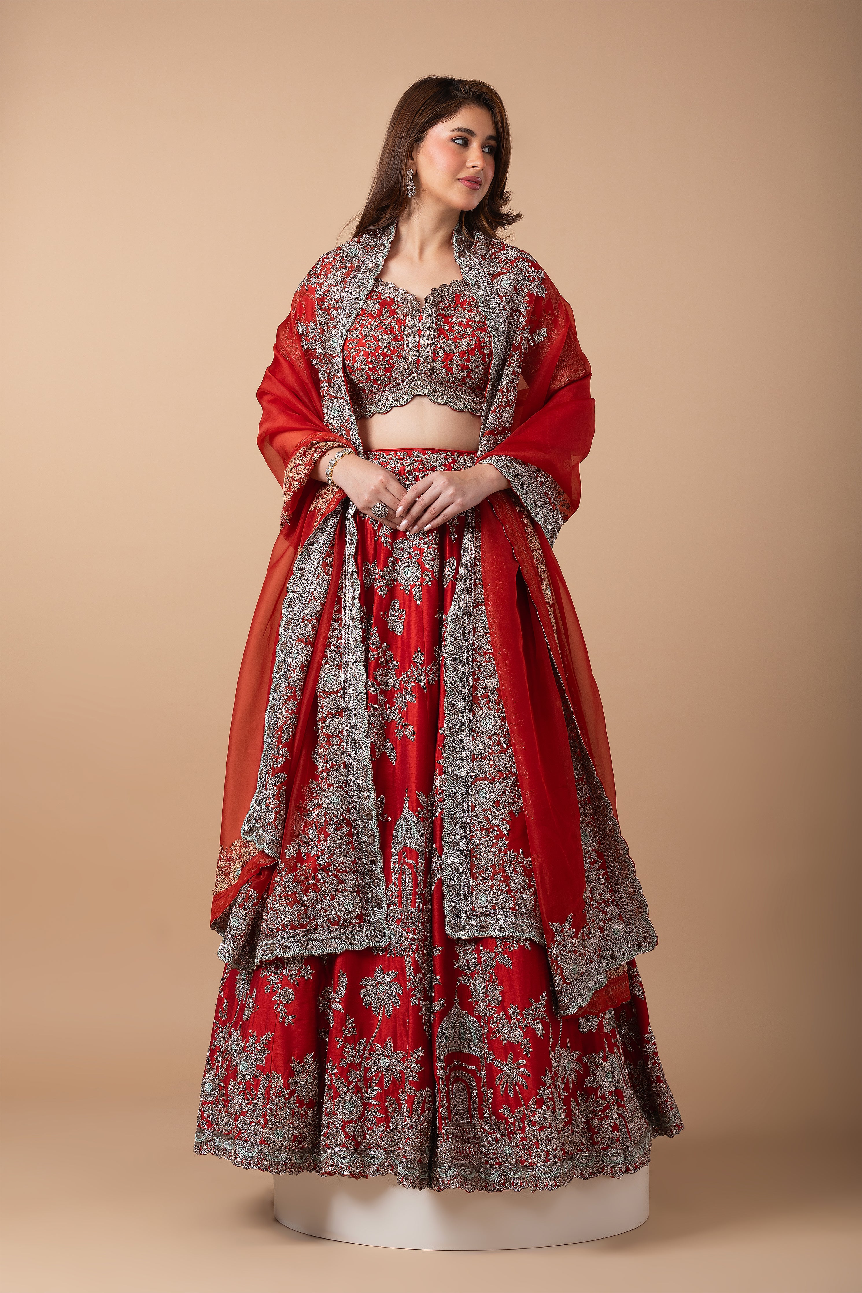 Rust Zardosi Embroidered Lehenga Set - Mokshaa