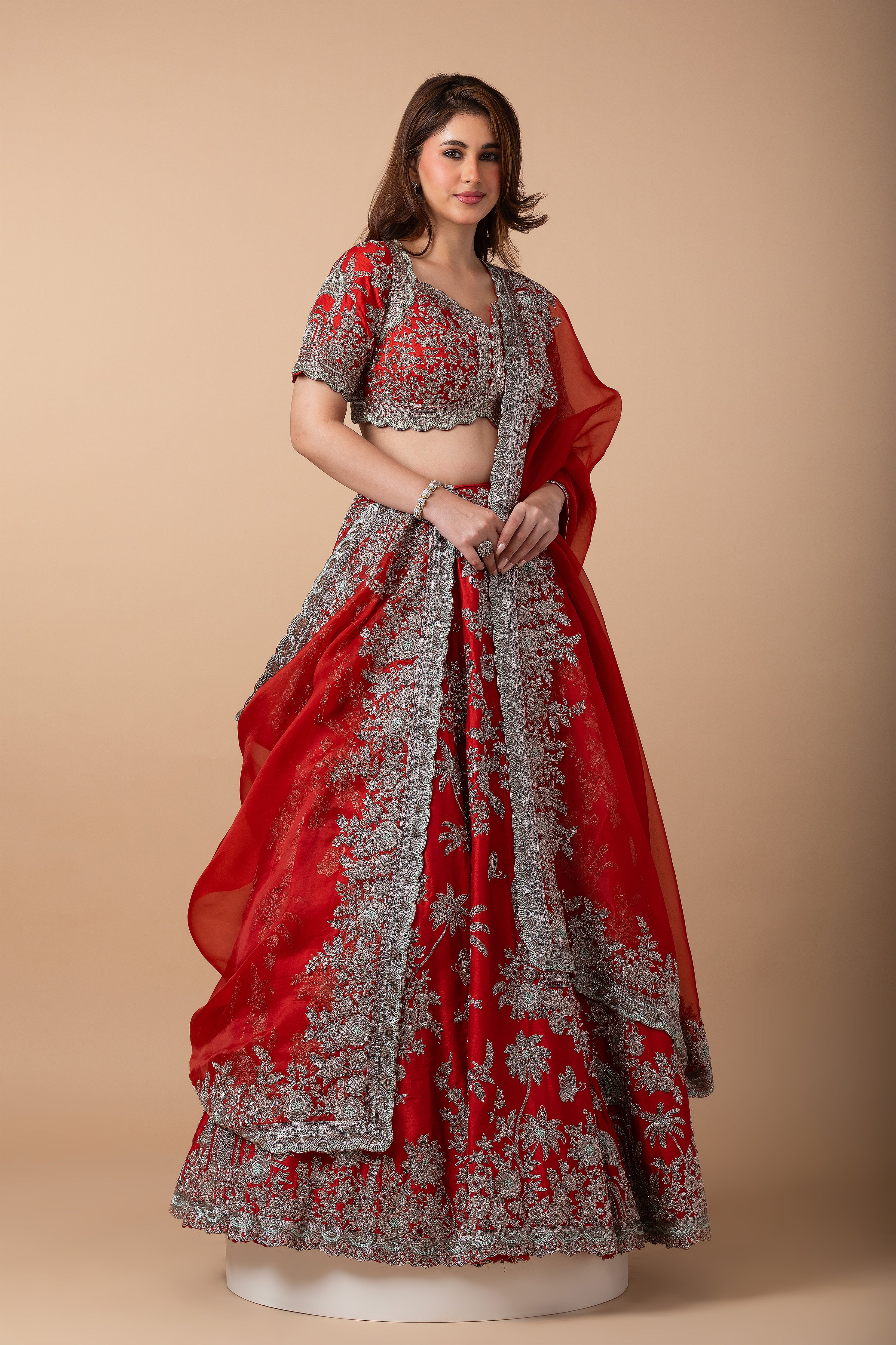 Rust Zardosi Embroidered Lehenga Set - Mokshaa