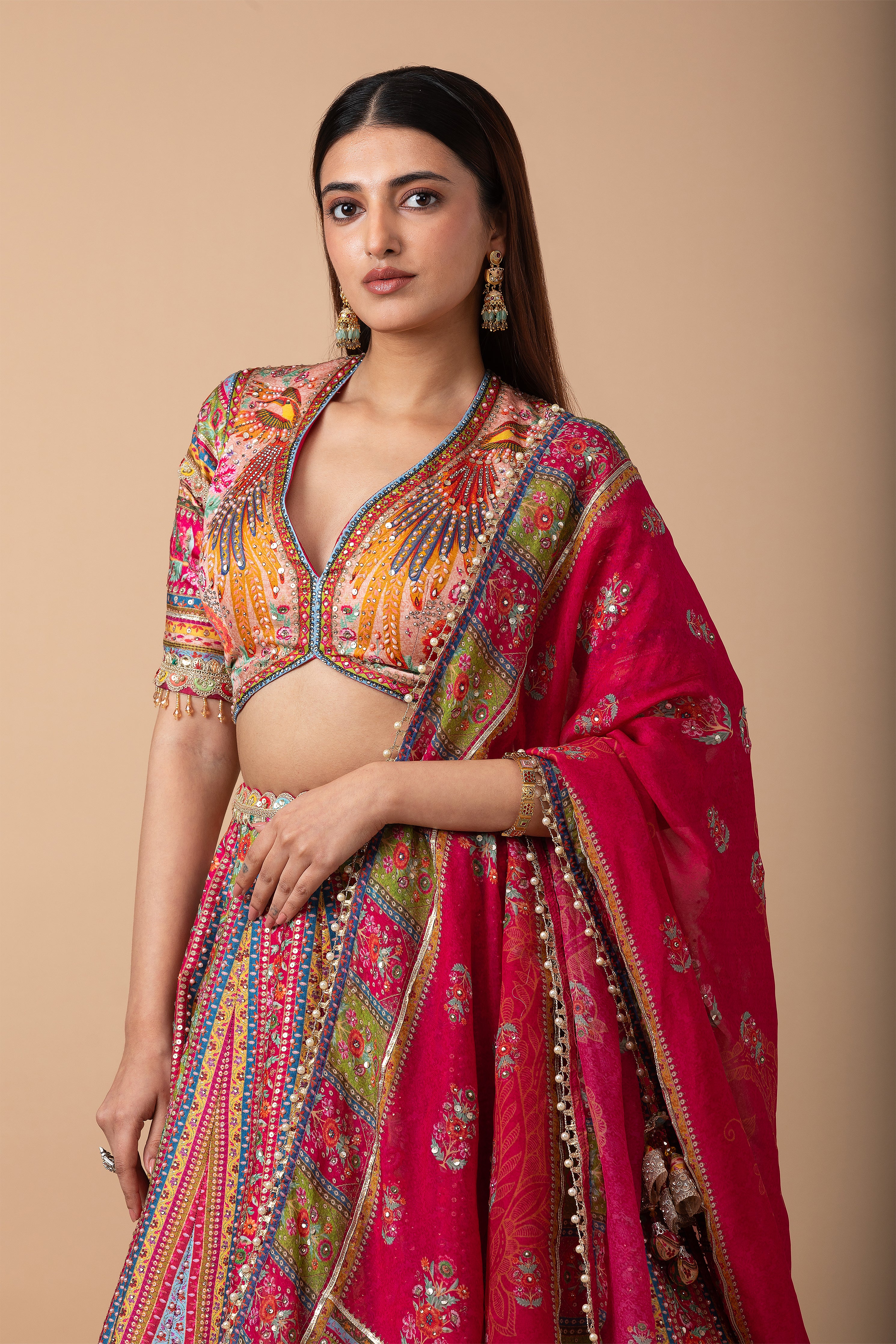 Multicolor printed Lehenga Set