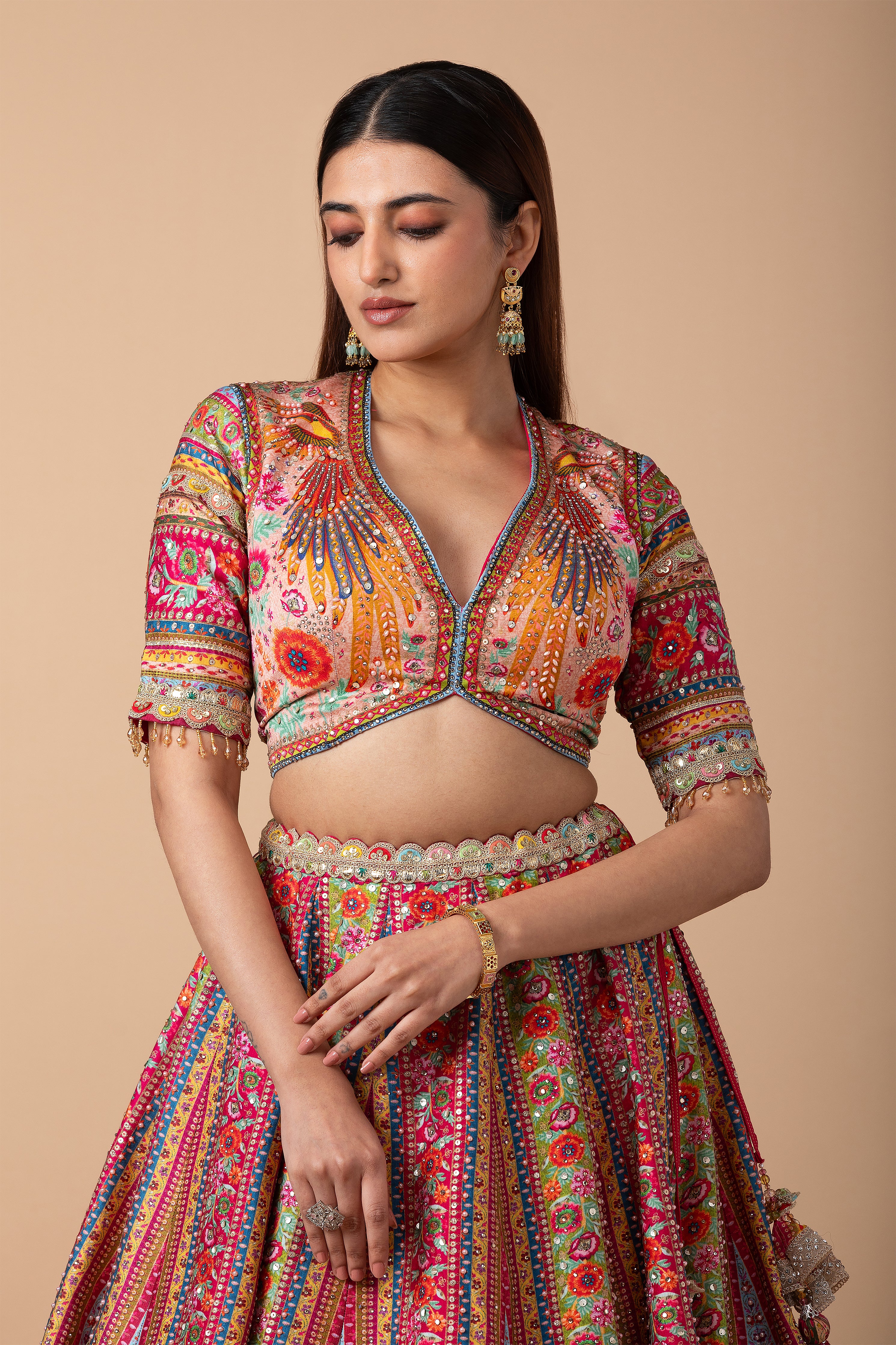 Multicolor printed Lehenga Set