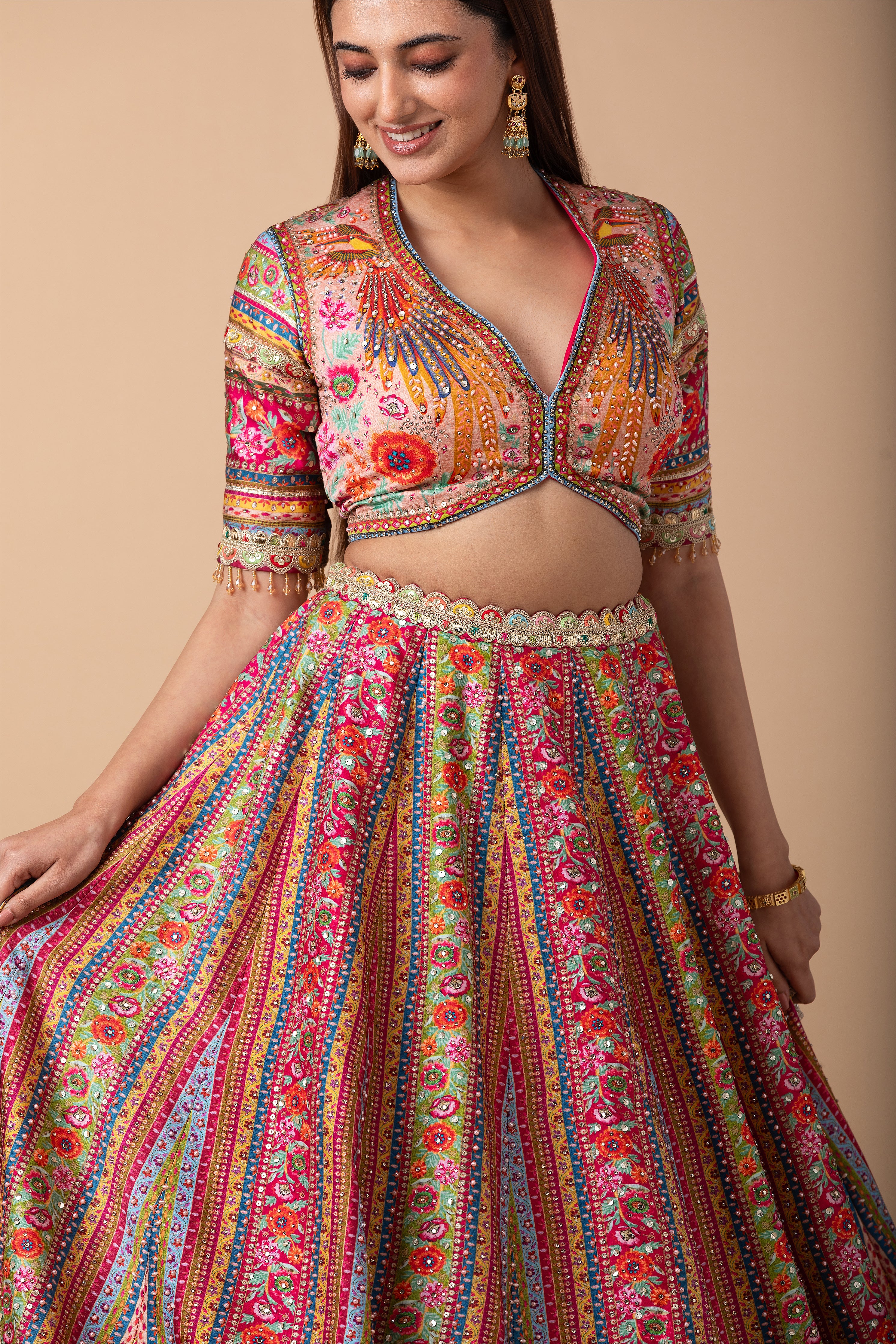 Multicolor printed Lehenga Set