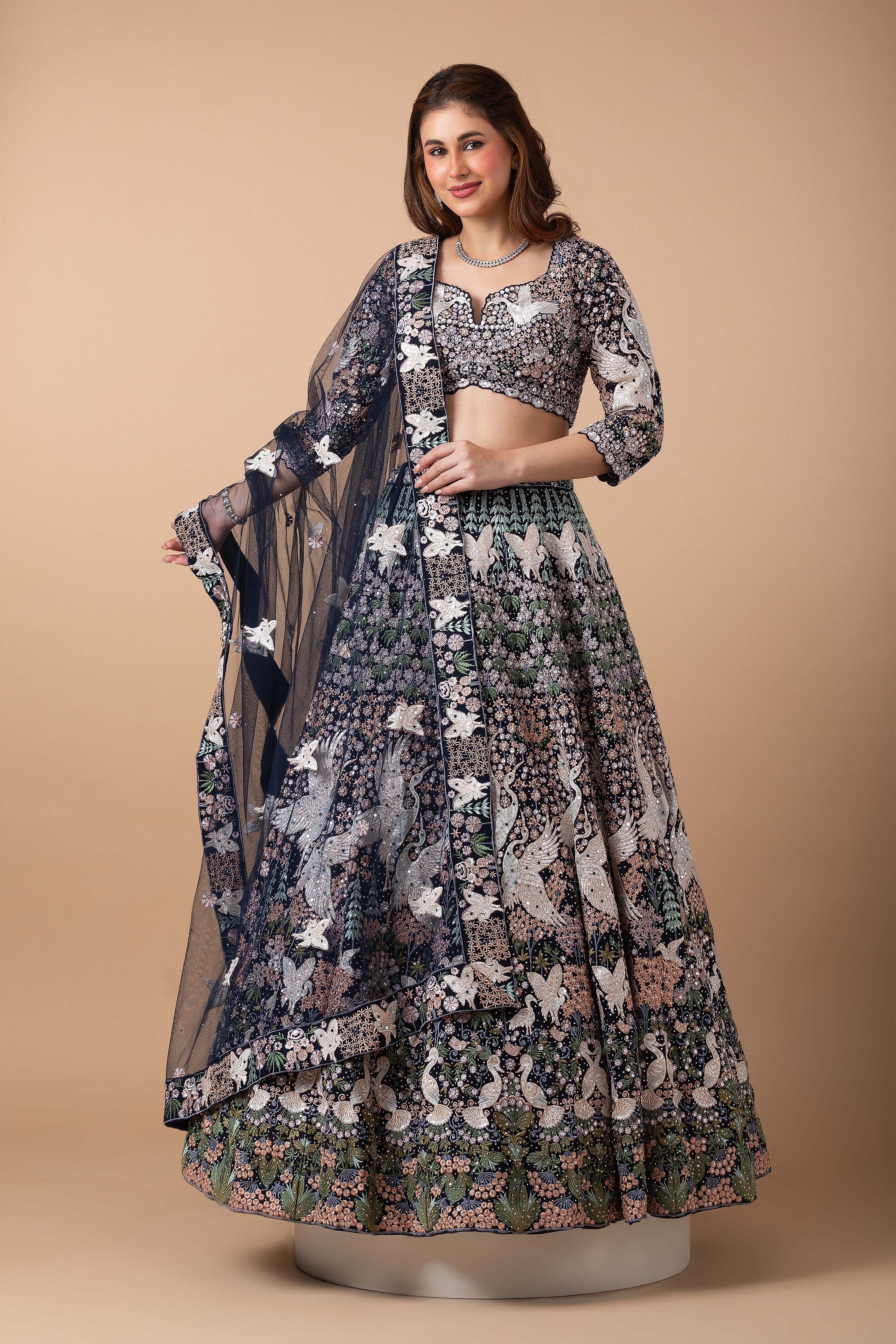 Navy Blue Embroidered Lehenga Set