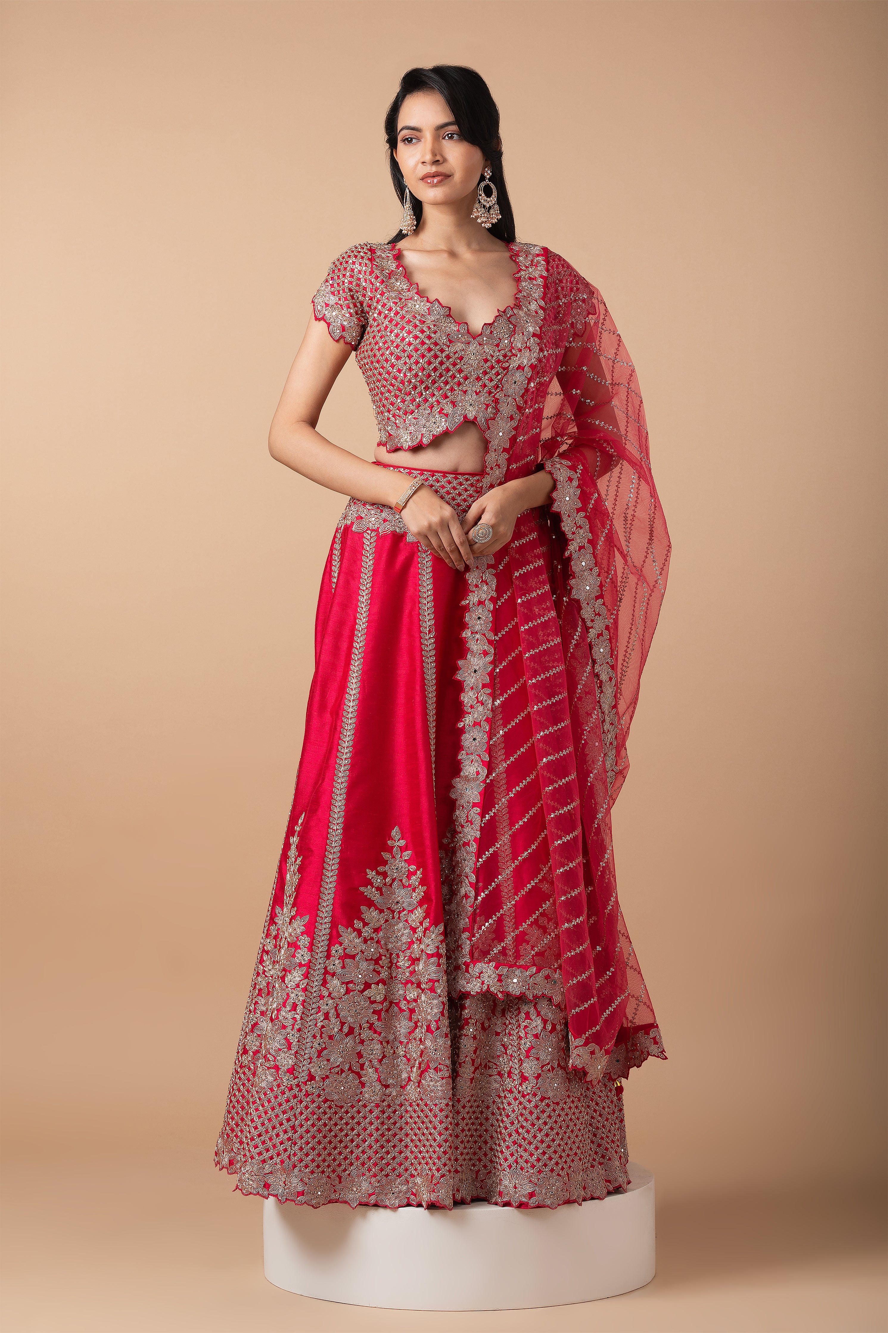 Rose Pink Embroidered Lehenga Set - Mokshaa