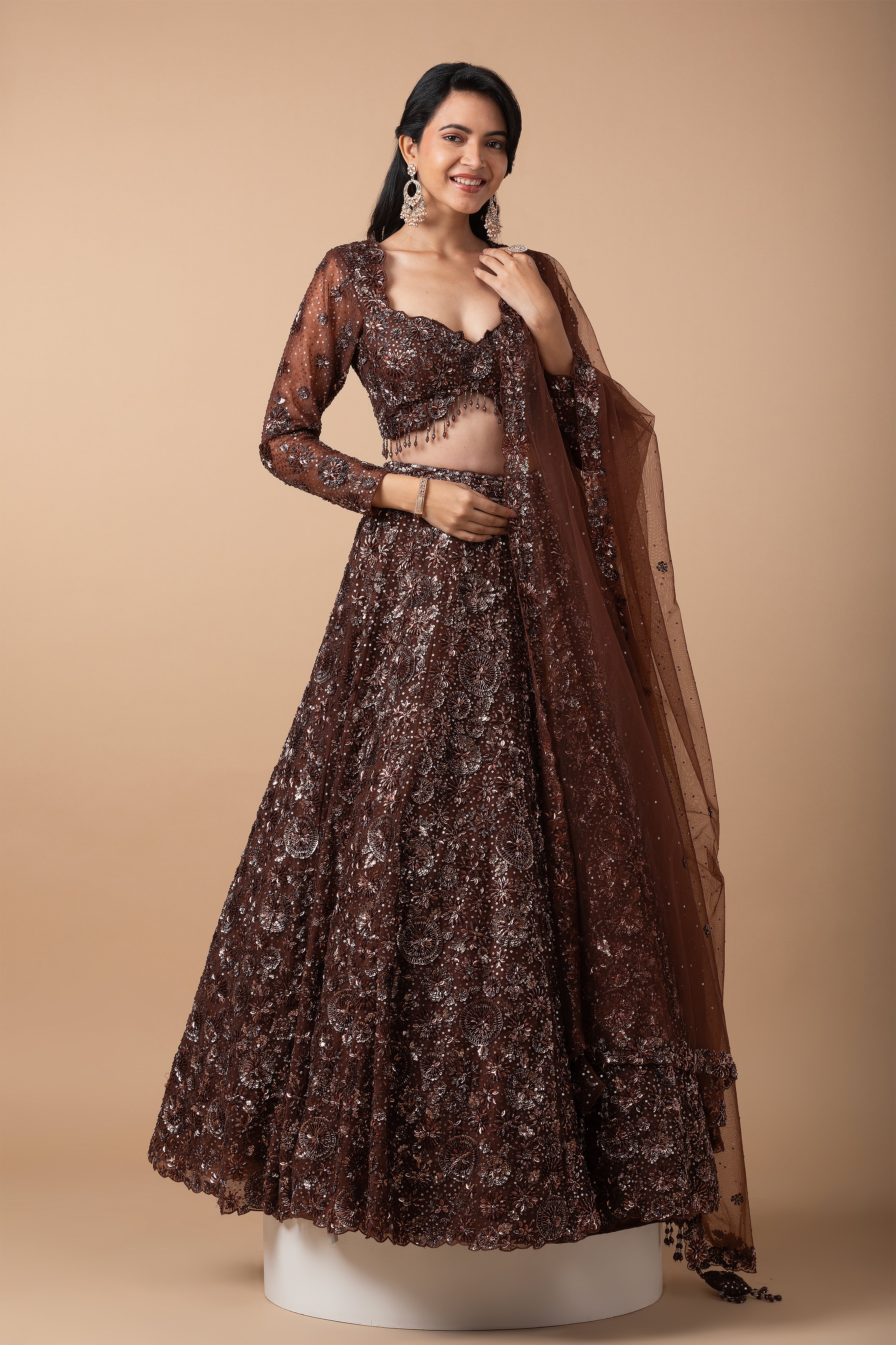 Mocha Brown Embellished Lehenga Set