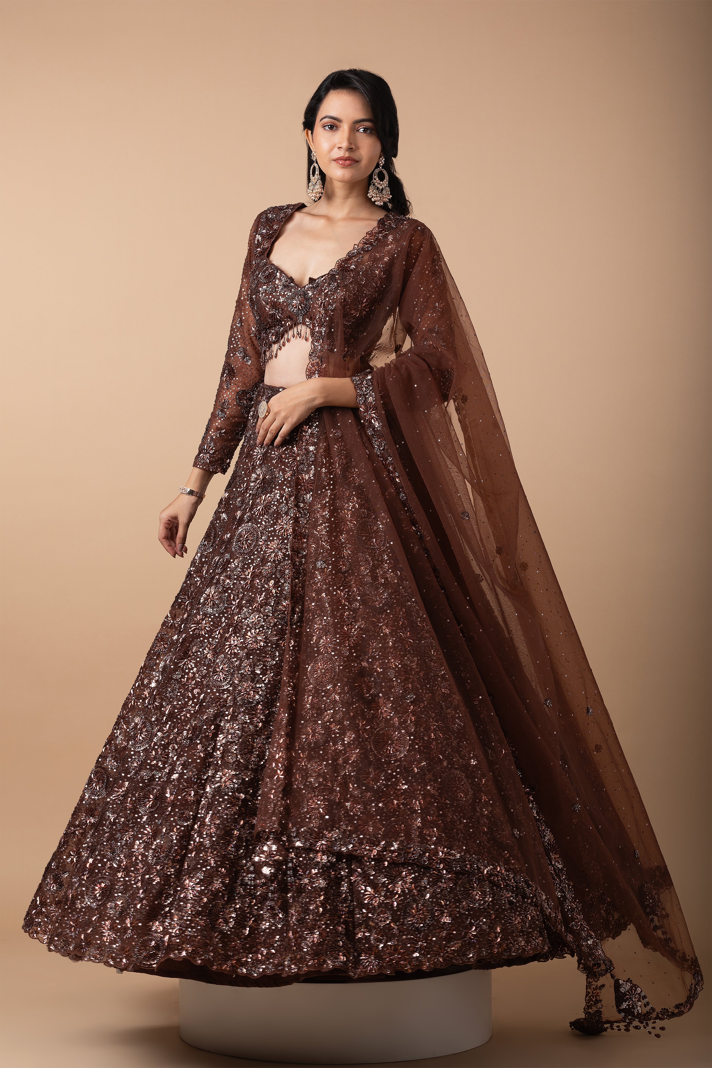 Mocha Brown Embellished Lehenga Set