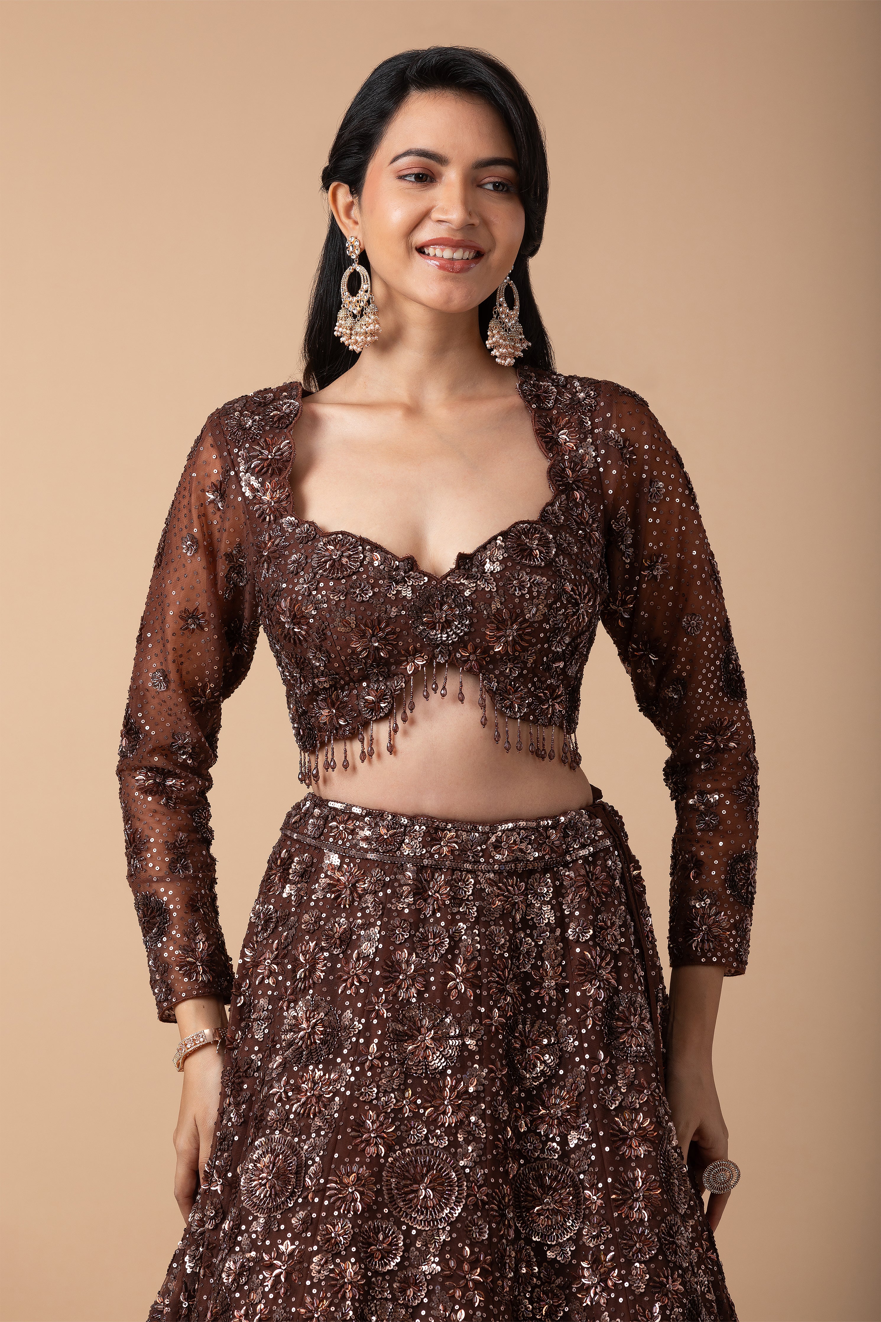 Mocha Brown Embellished Lehenga Set