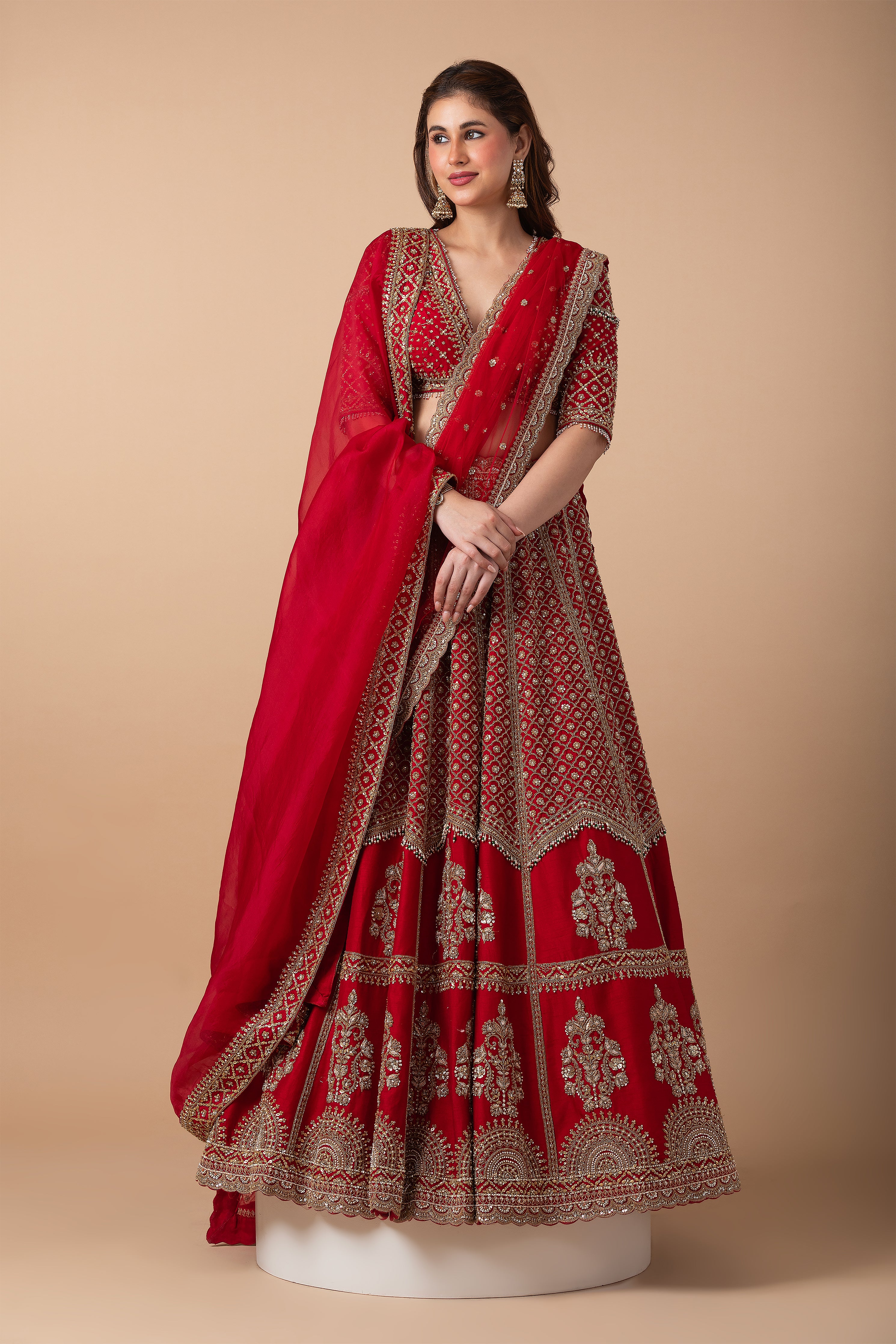 Scarlet Red Embroidered Lehenga Set