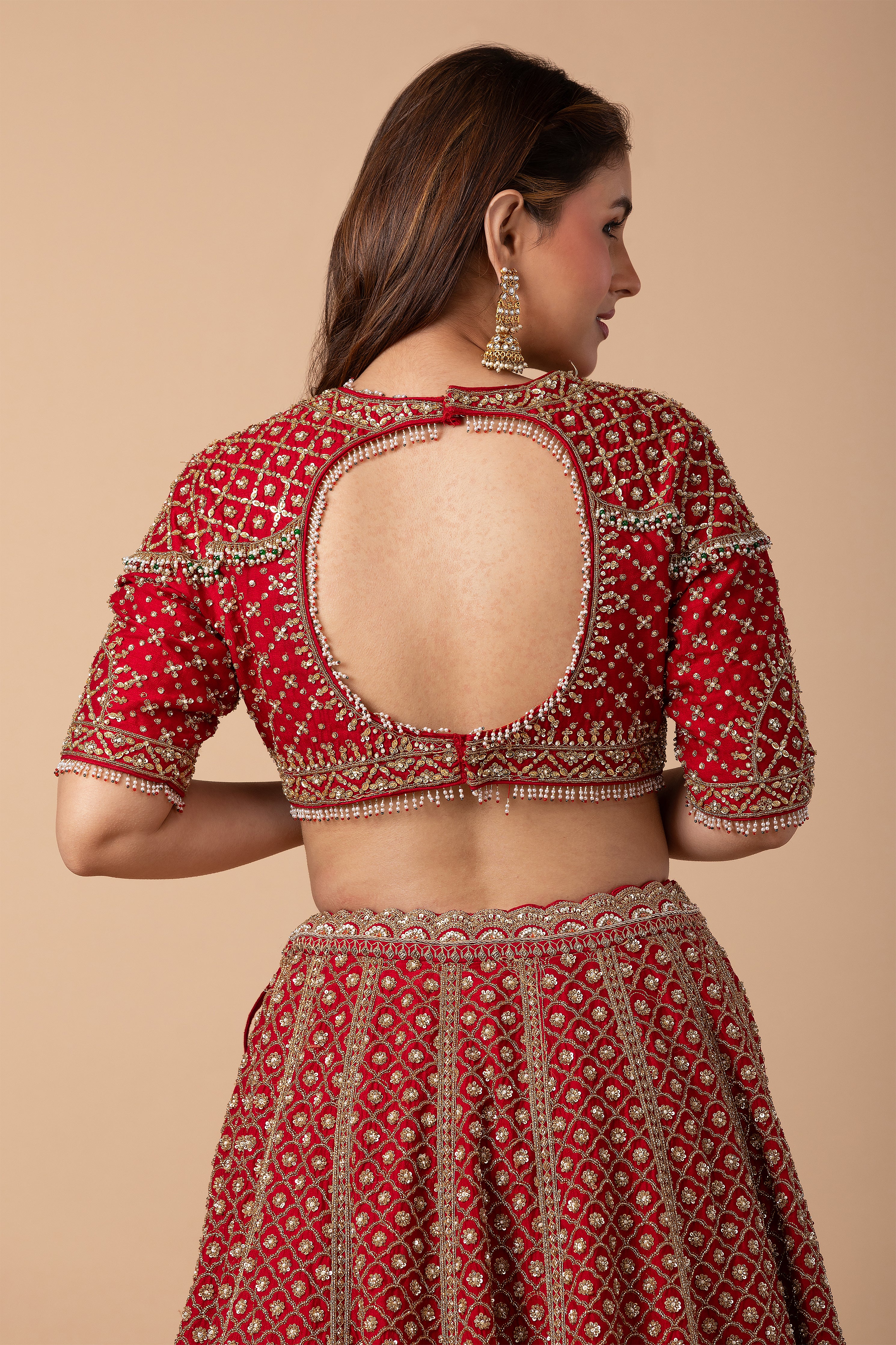 Scarlet Red Embroidered Lehenga Set